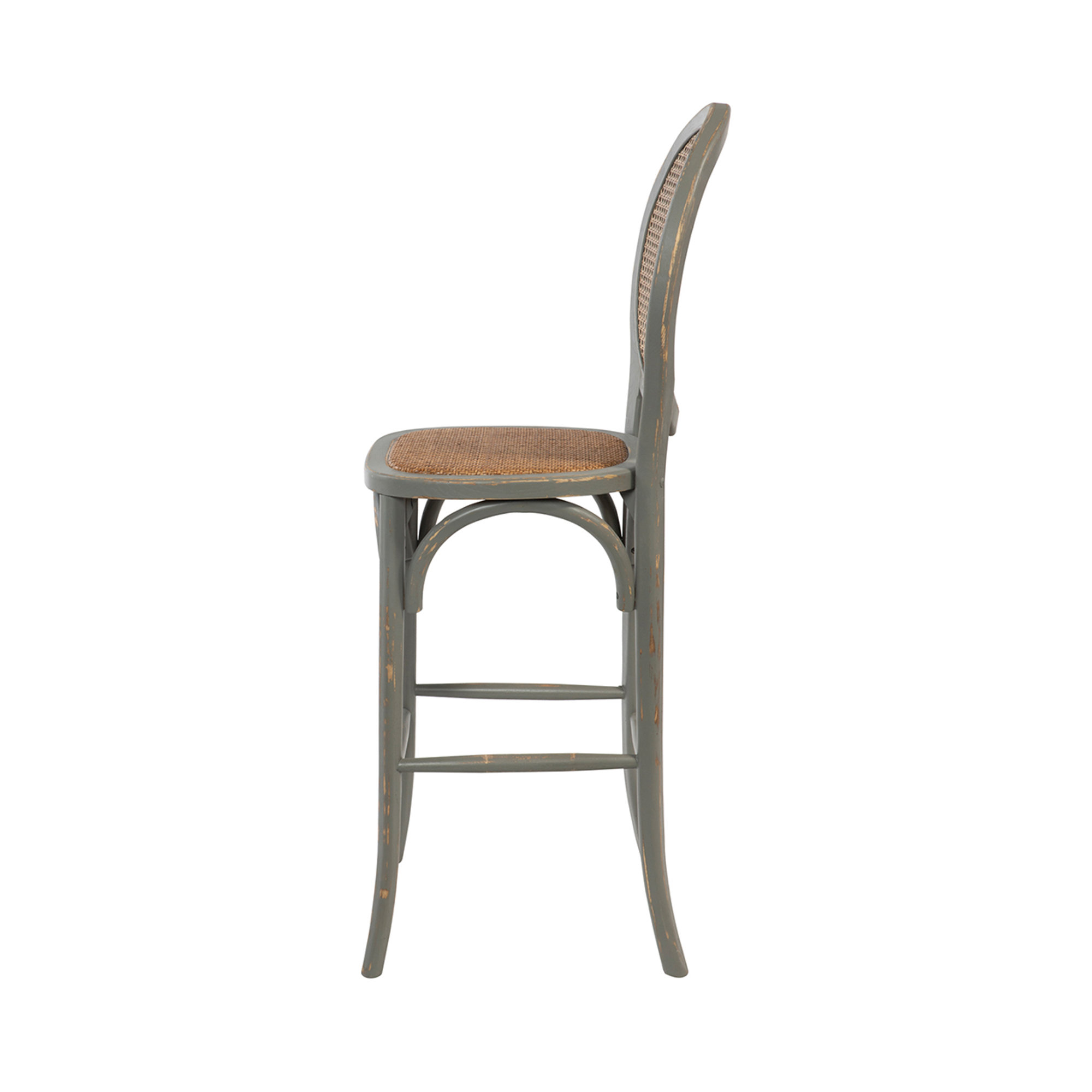 Sgabello alto grigio in legno e paglia di vienna, grigio/marrone Novità Home vista2