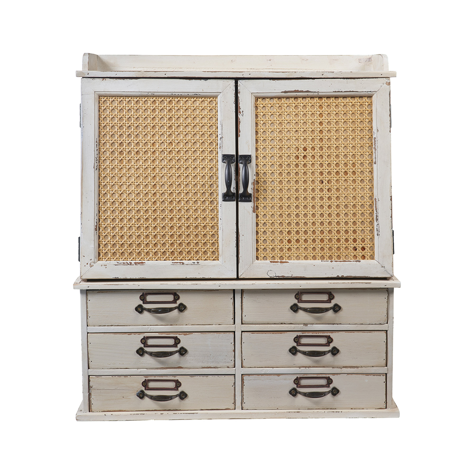 Tonia - mobiletto 2 porte 6 cassetti antic white paglia vienna Novità Home Obsoleto vista0