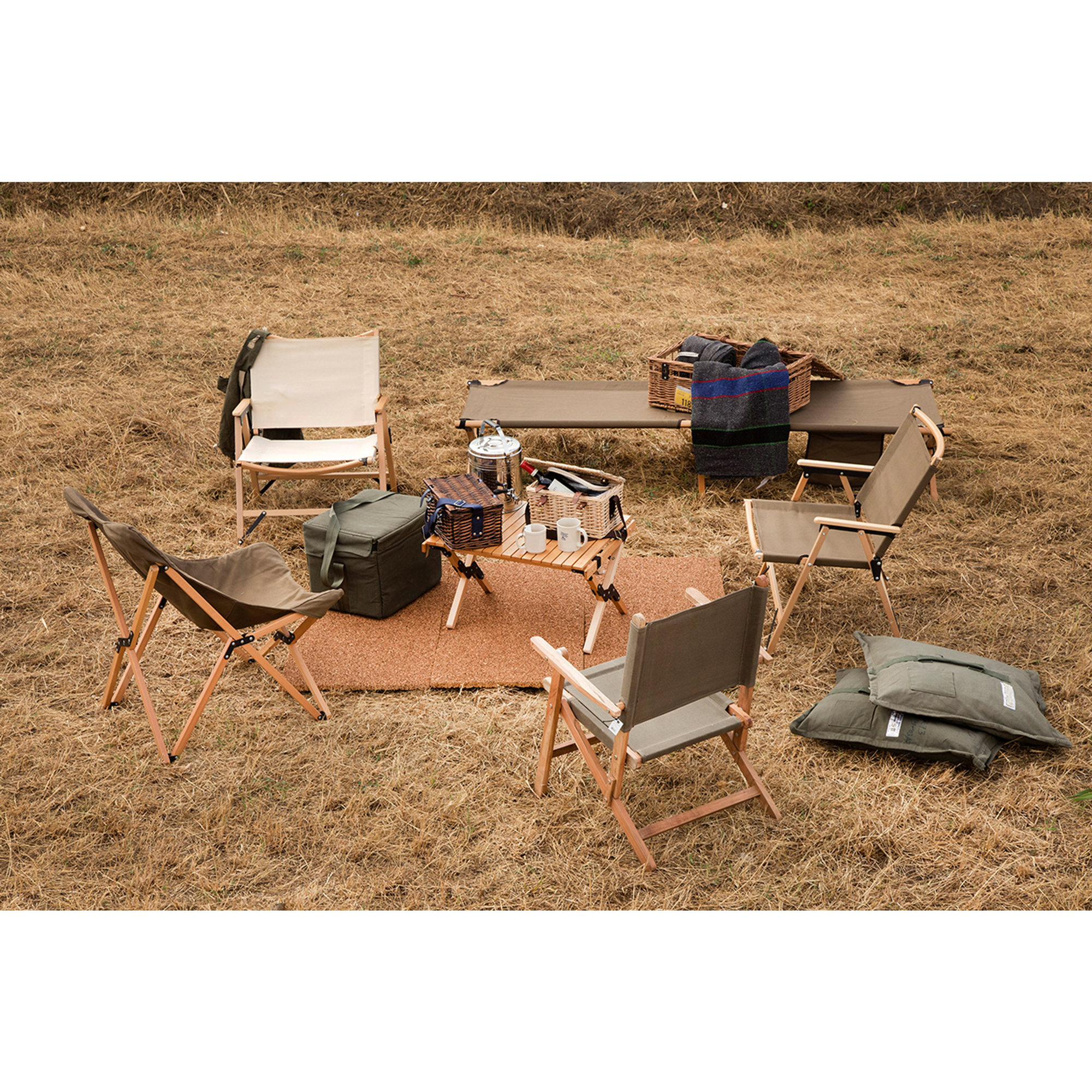 Glamping - Klappstuhl aus braunem Stoff und Holz Novità Home vista4