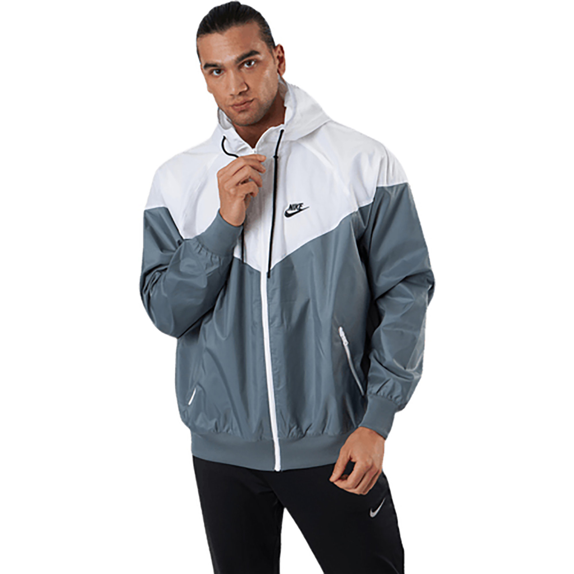 Giacca con cappuccio Nike Windrunner bianca e grigia Nike vista0