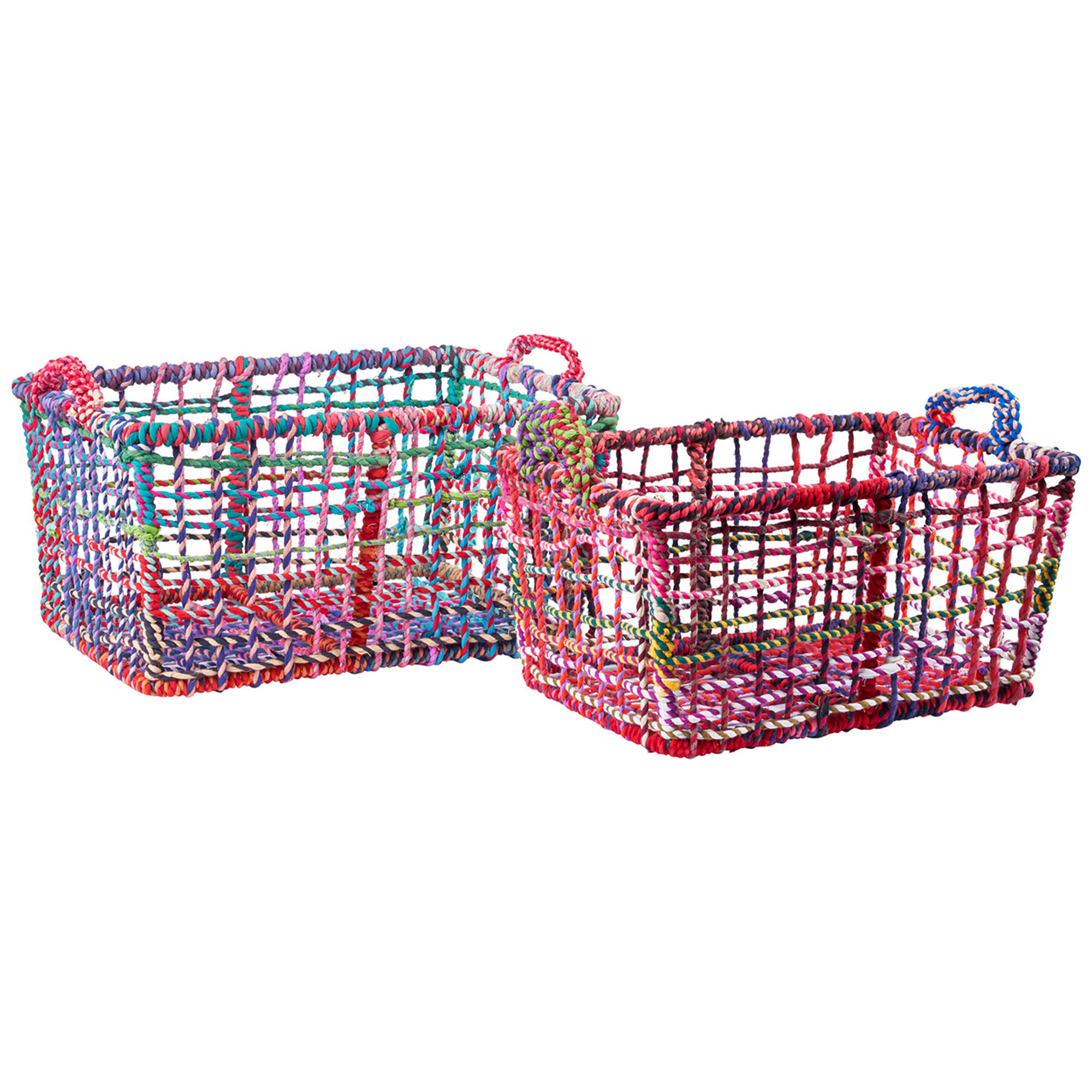Set van 3 ijzeren manden bekleed met gekleurd katoen Novità Home vista0