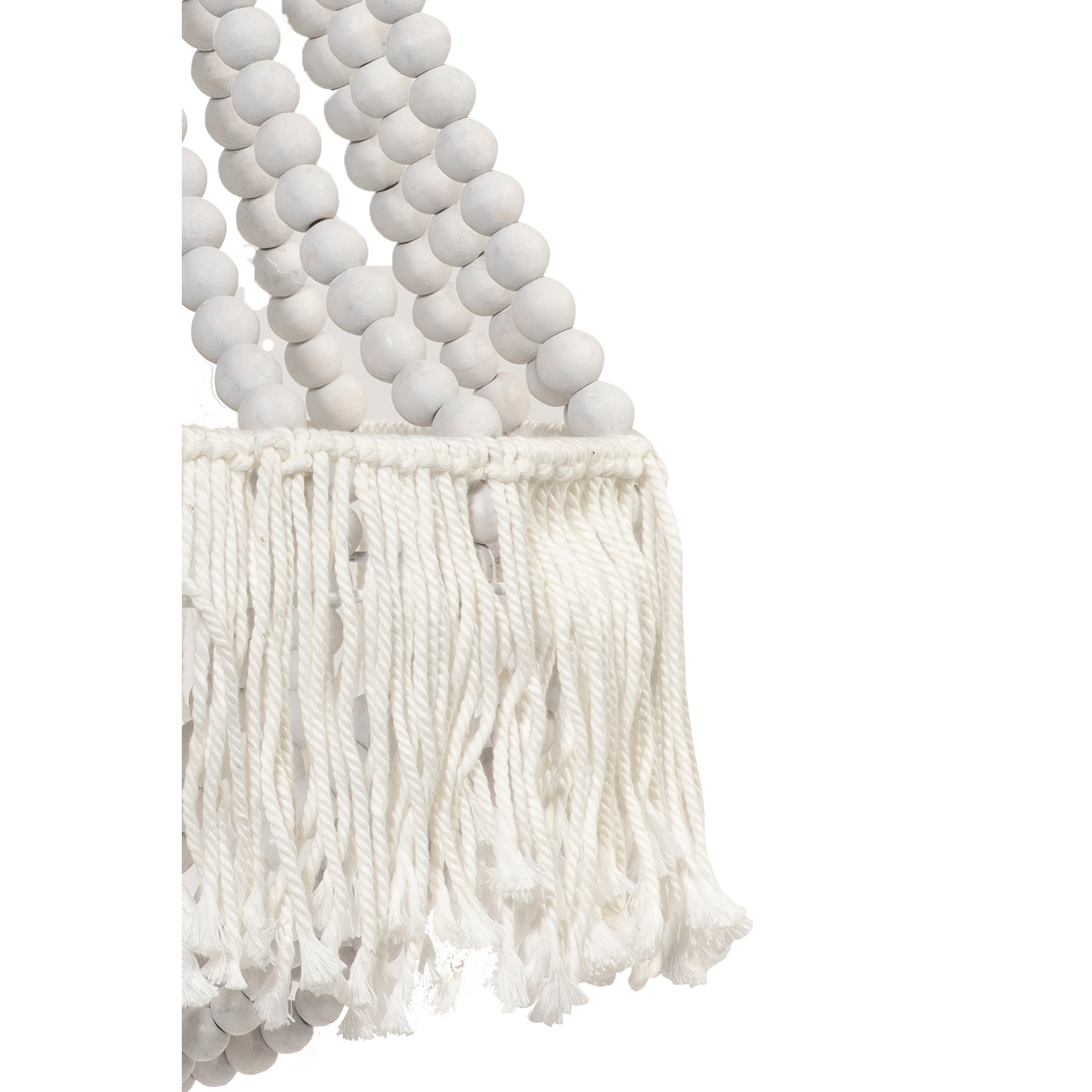 Lampadario frange cotone e sfere legno bianco Novità Home Obsoleto vista1