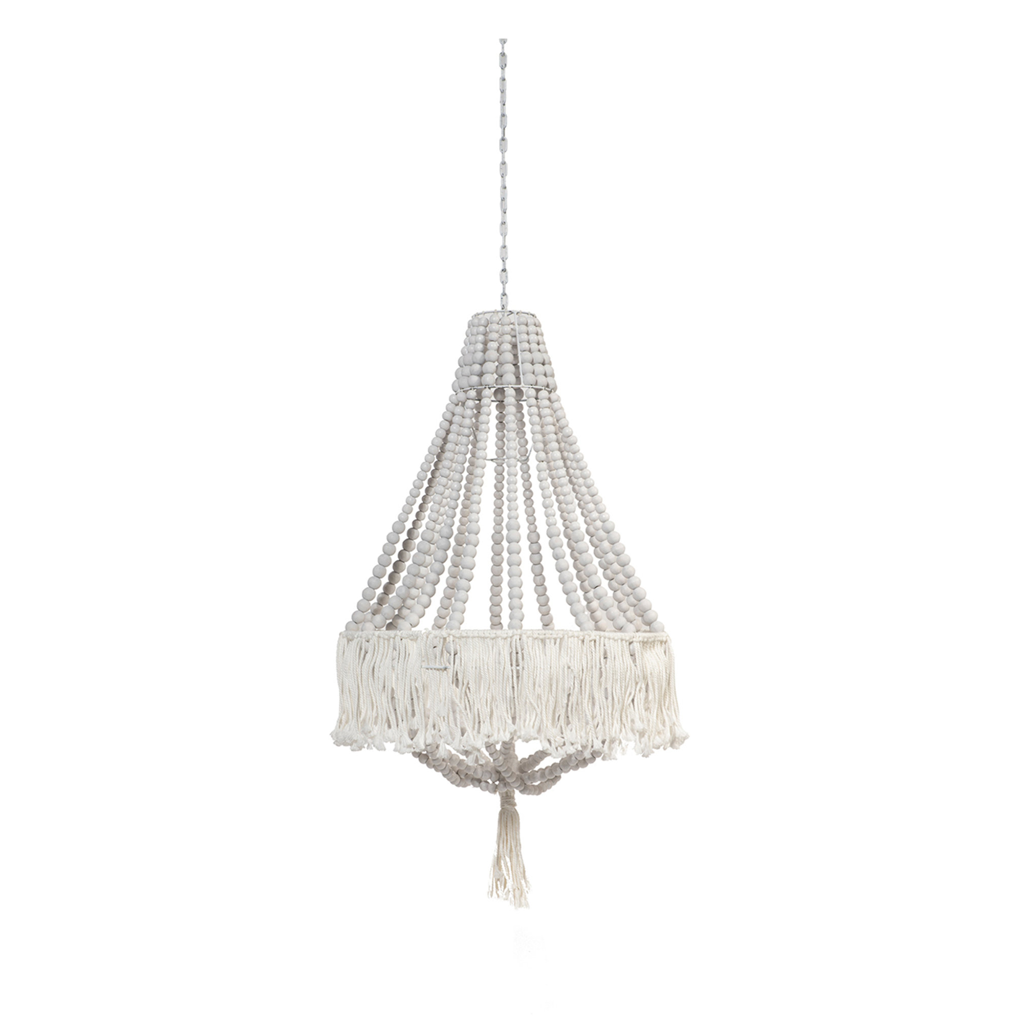 Lampadario frange cotone e sfere legno bianco Novità Home Obsoleto vista0