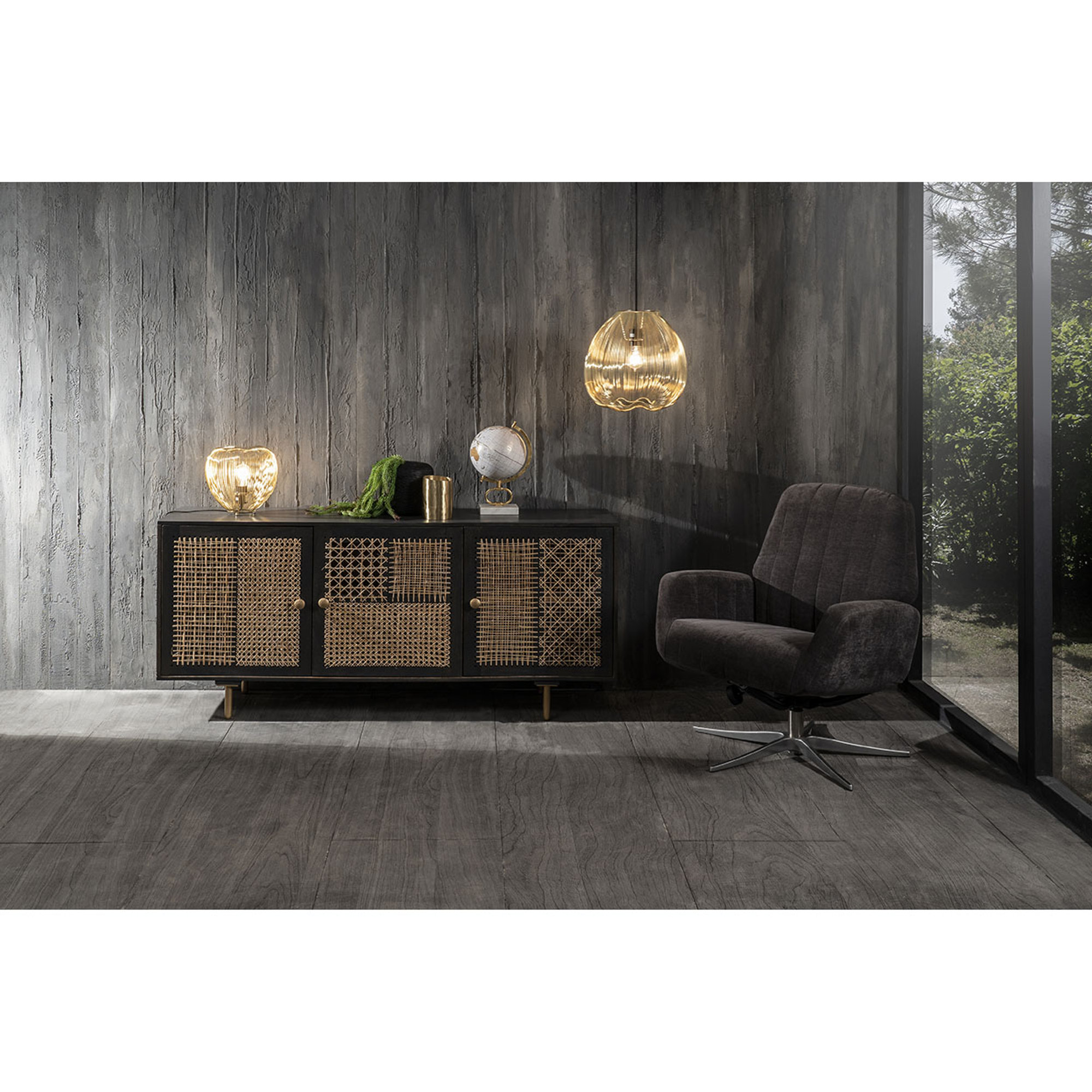 Madia Nanda in legno di mango, grigio scuro/rattan 160 x 75 Stones OBSOLETO vista2