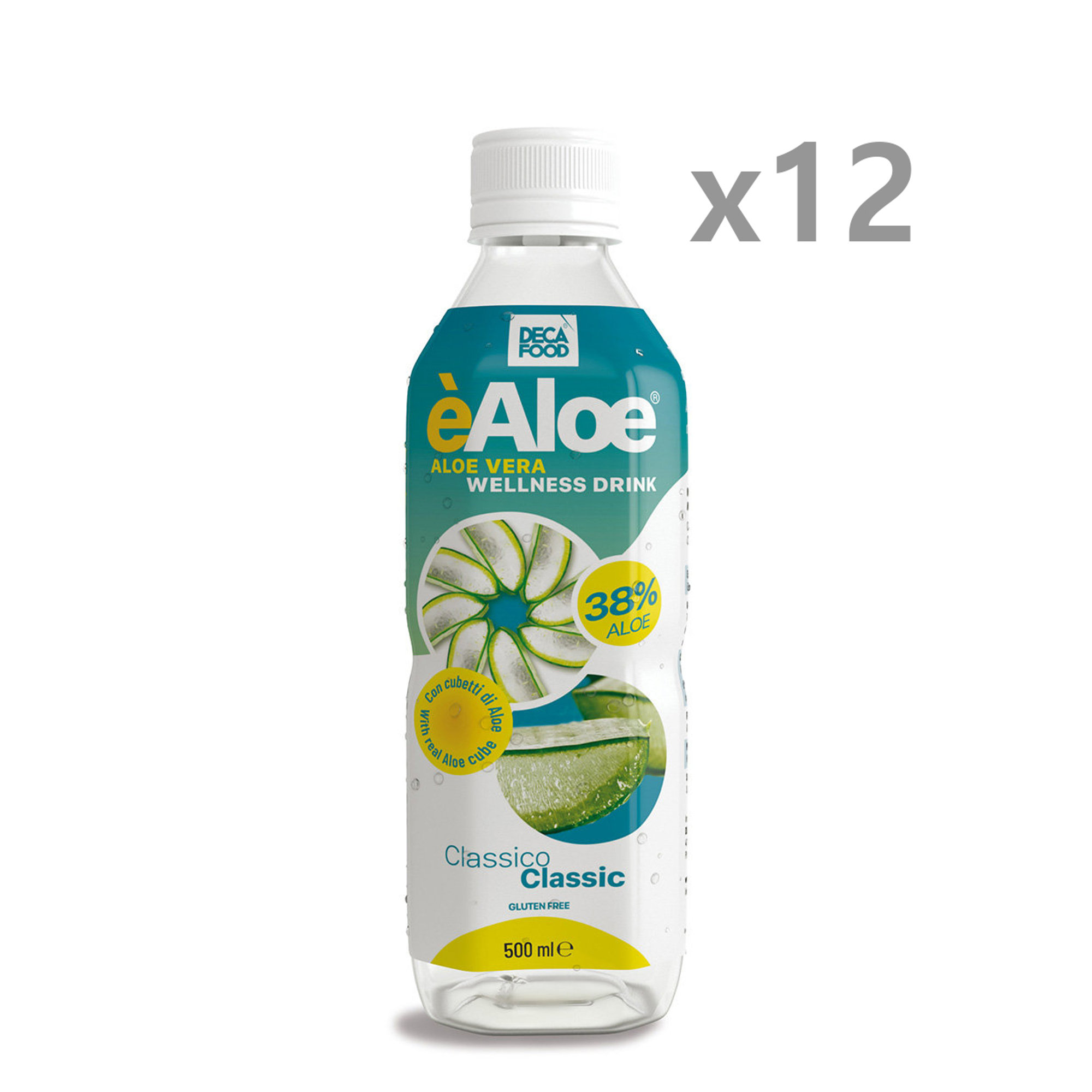 12 bottiglie da 500 ml - Wellness Drink all'Aloe con cuore di Aloe Vera in cubetti De.Ca Food vista0