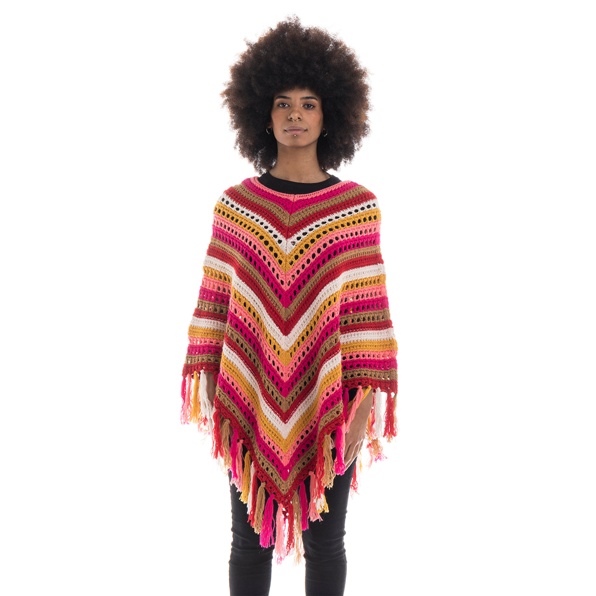 Poncho a righe con frange Vicolo vista0
