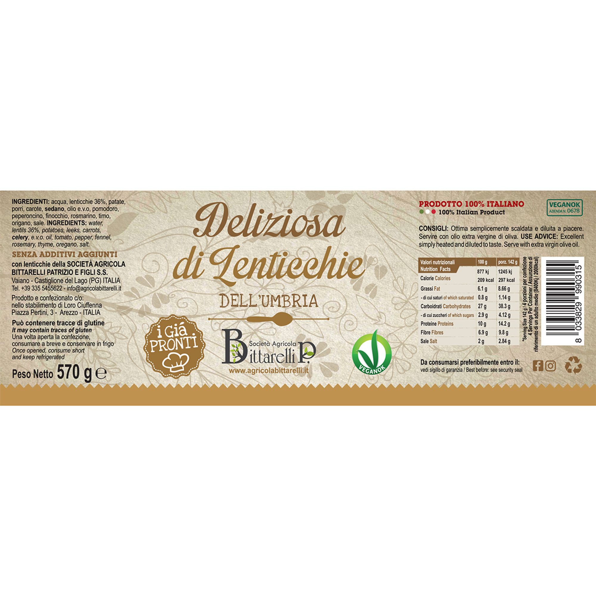 6 confezioni - Zuppa Deliziosa di lenticchie 570 gr "I Già Pronti" Bittarelli vista1