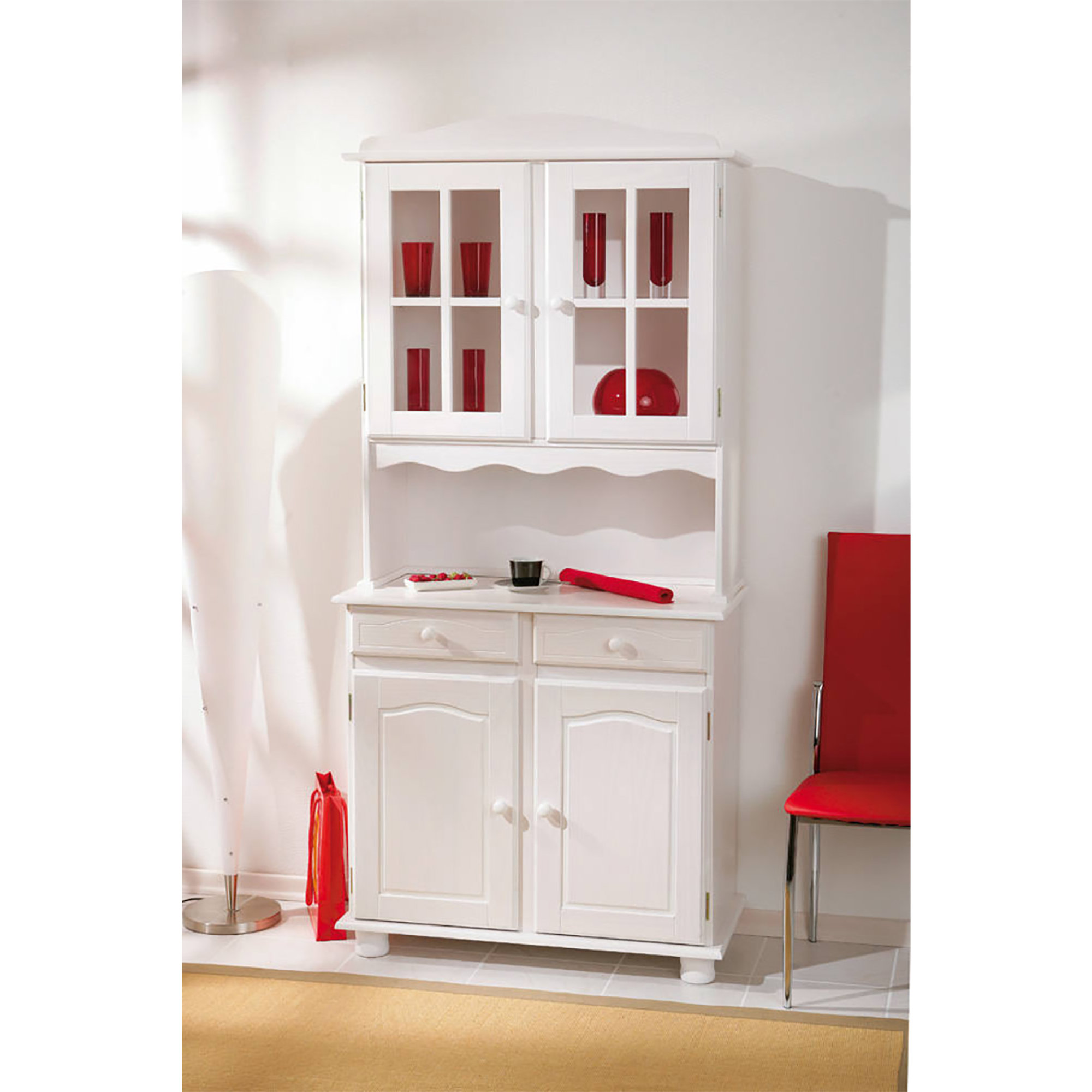 Credenza a due ante e due cassetti, colore bianco, cm 88 x 198 x 32 Saldi invernali vista2