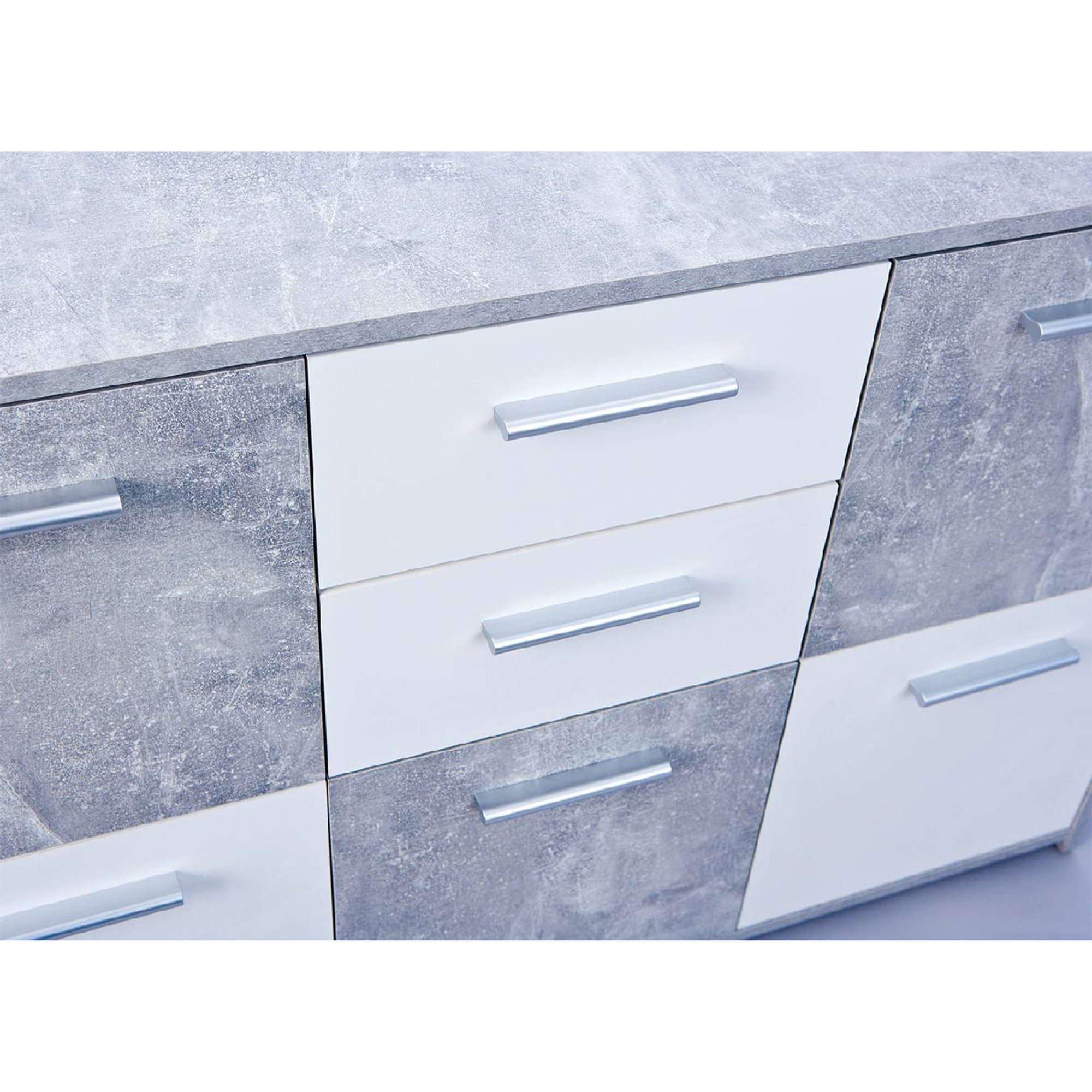 Credenza a cinque ante e due cassetti nella parte centrale, colore bianco e cemento, Misure 115 x 77 x 30 cm Saldi invernali vista9