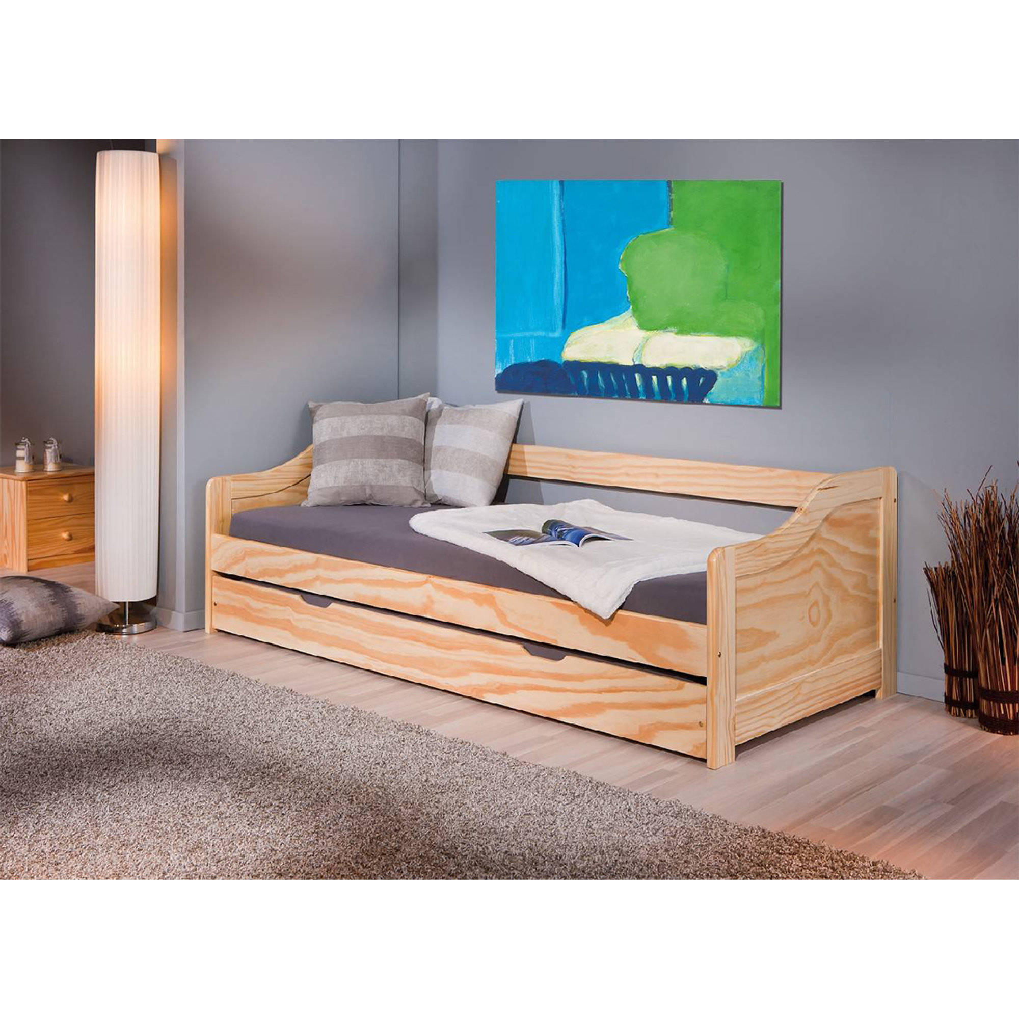 Divano letto singolo con letto estraibile, colore rovere, cm 97 x 209 x 66 Saldi invernali vista1
