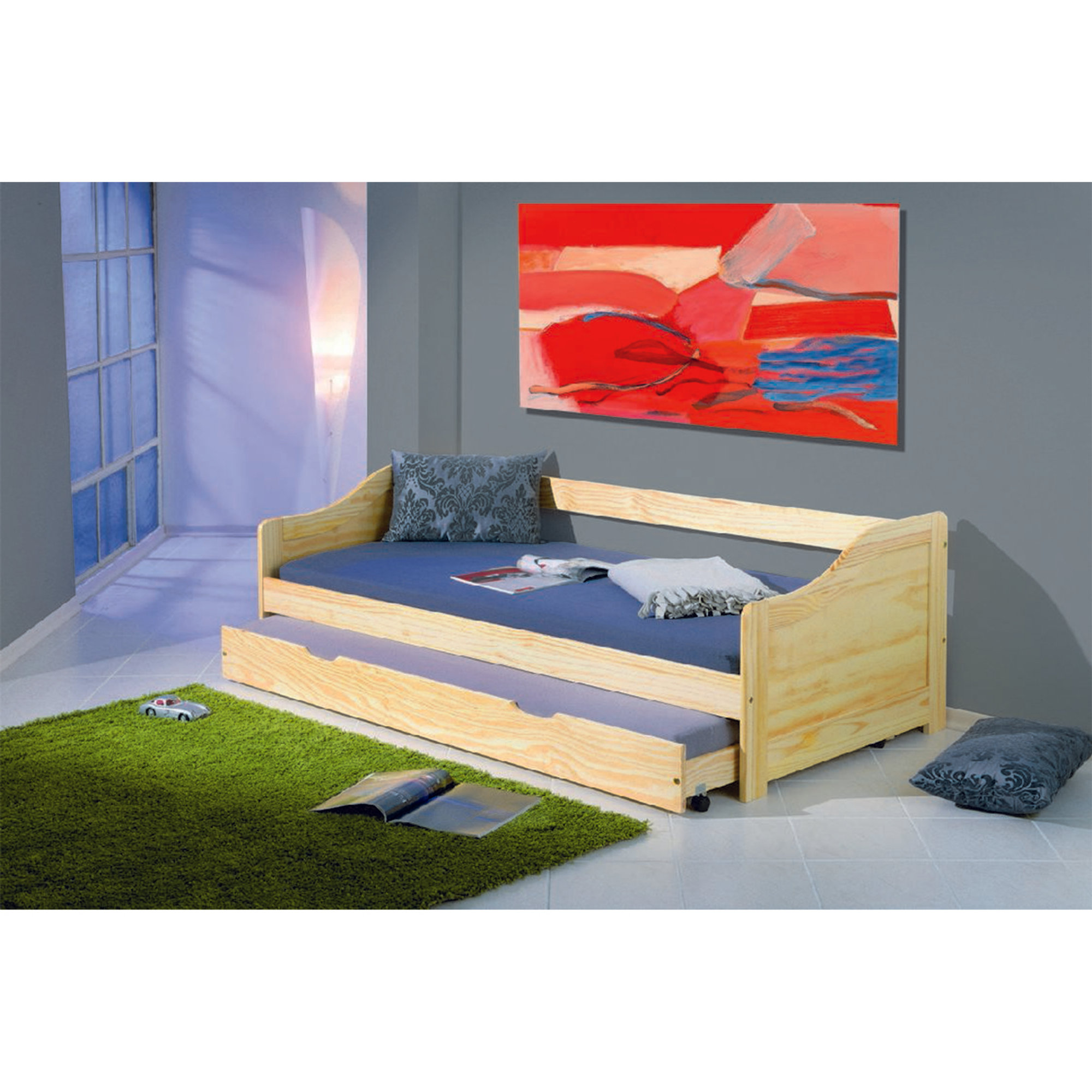 Divano letto singolo con letto estraibile, colore rovere, cm 97 x 209 x 66 Saldi invernali vista2