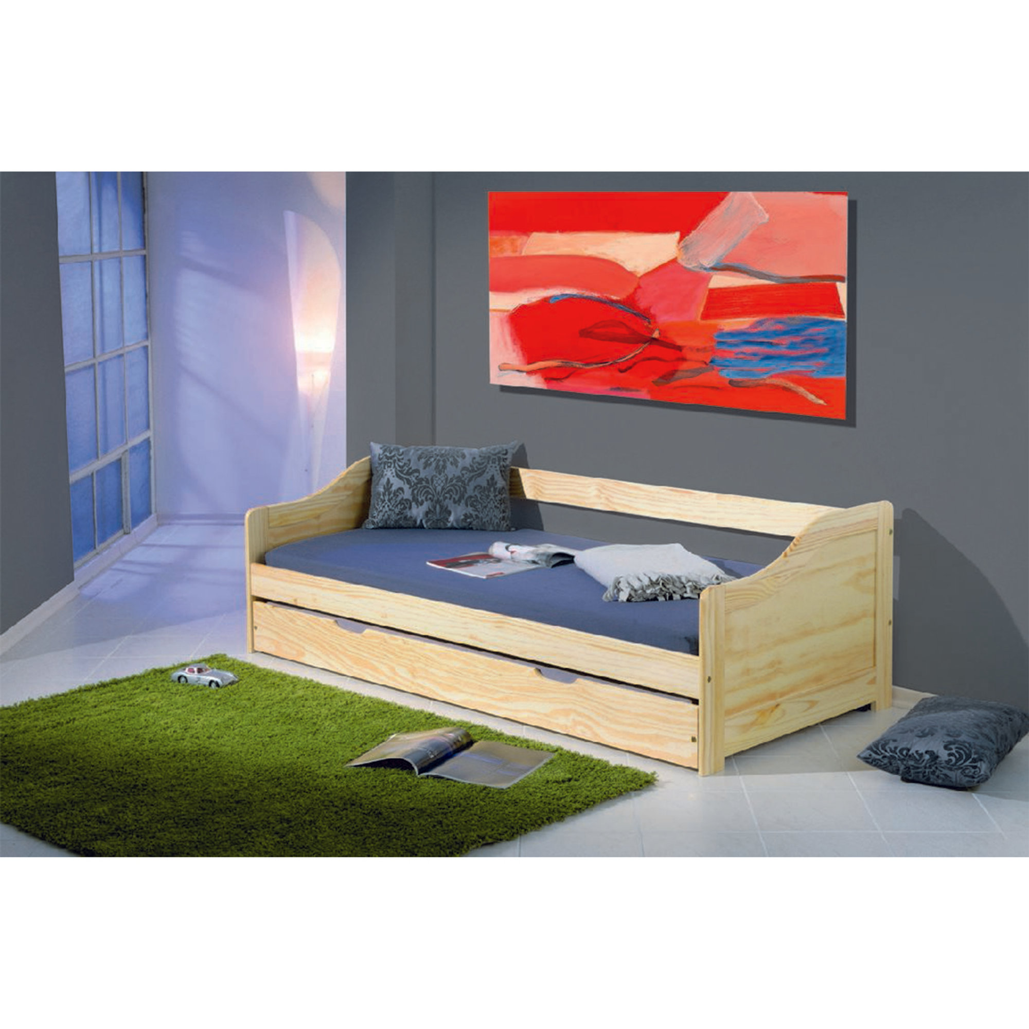 Divano letto singolo con letto estraibile, colore rovere, cm 97 x 209 x 66 Saldi invernali vista6