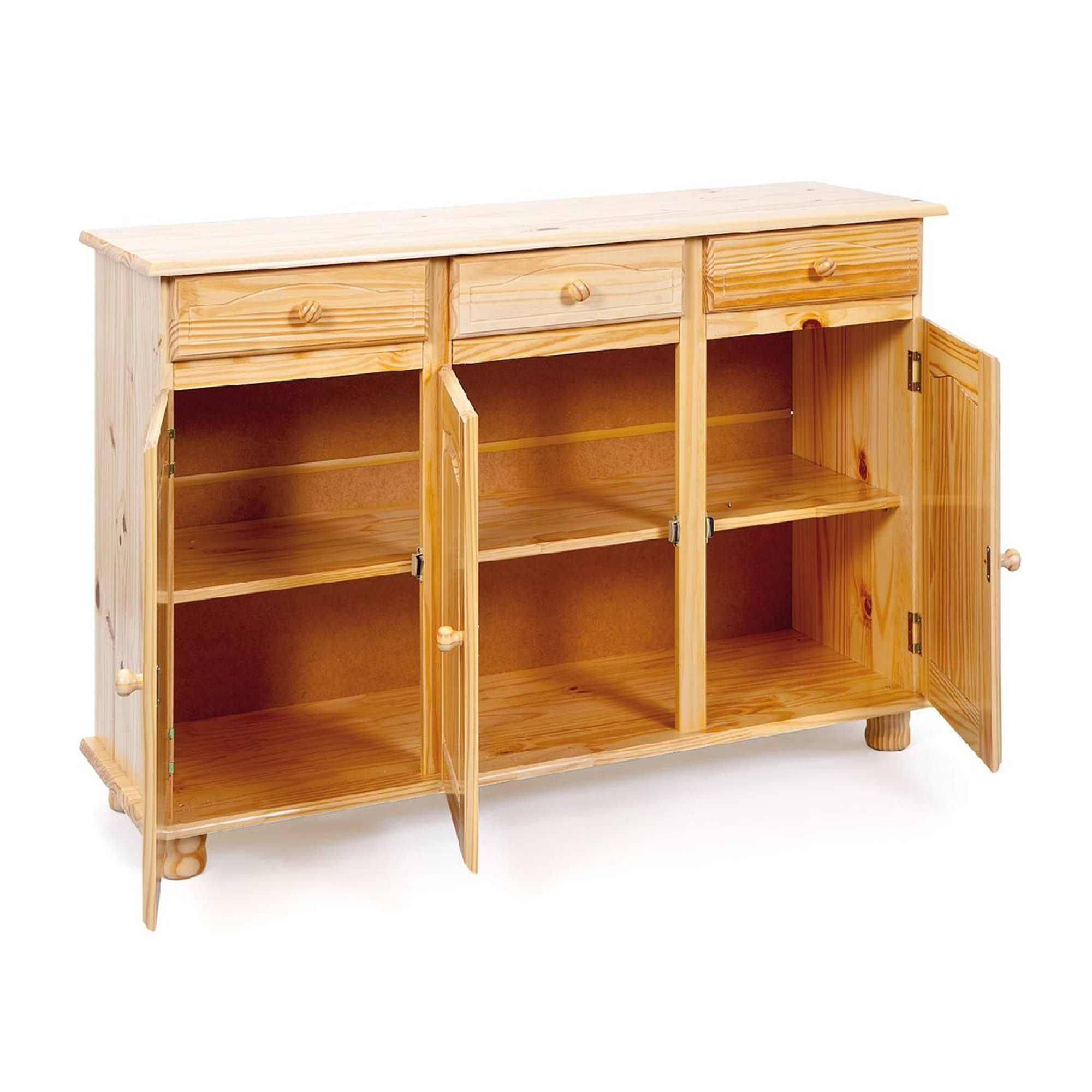 Credenza a tre ante e tre cassetti, colore marrone, cm 130 x 87 x 43. Saldi invernali vista1
