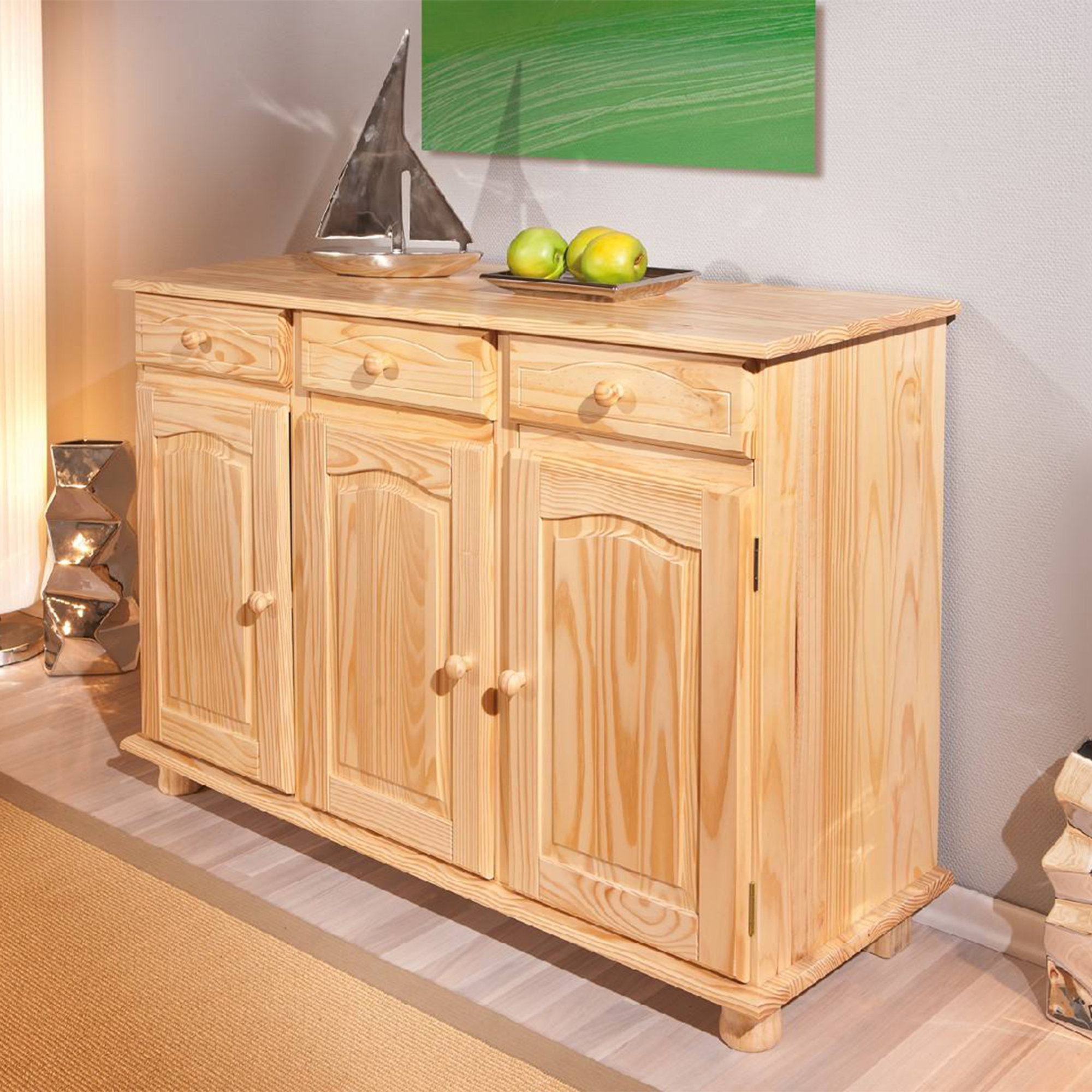 Credenza a tre ante e tre cassetti, colore marrone, cm 130 x 87 x 43. Saldi invernali vista14