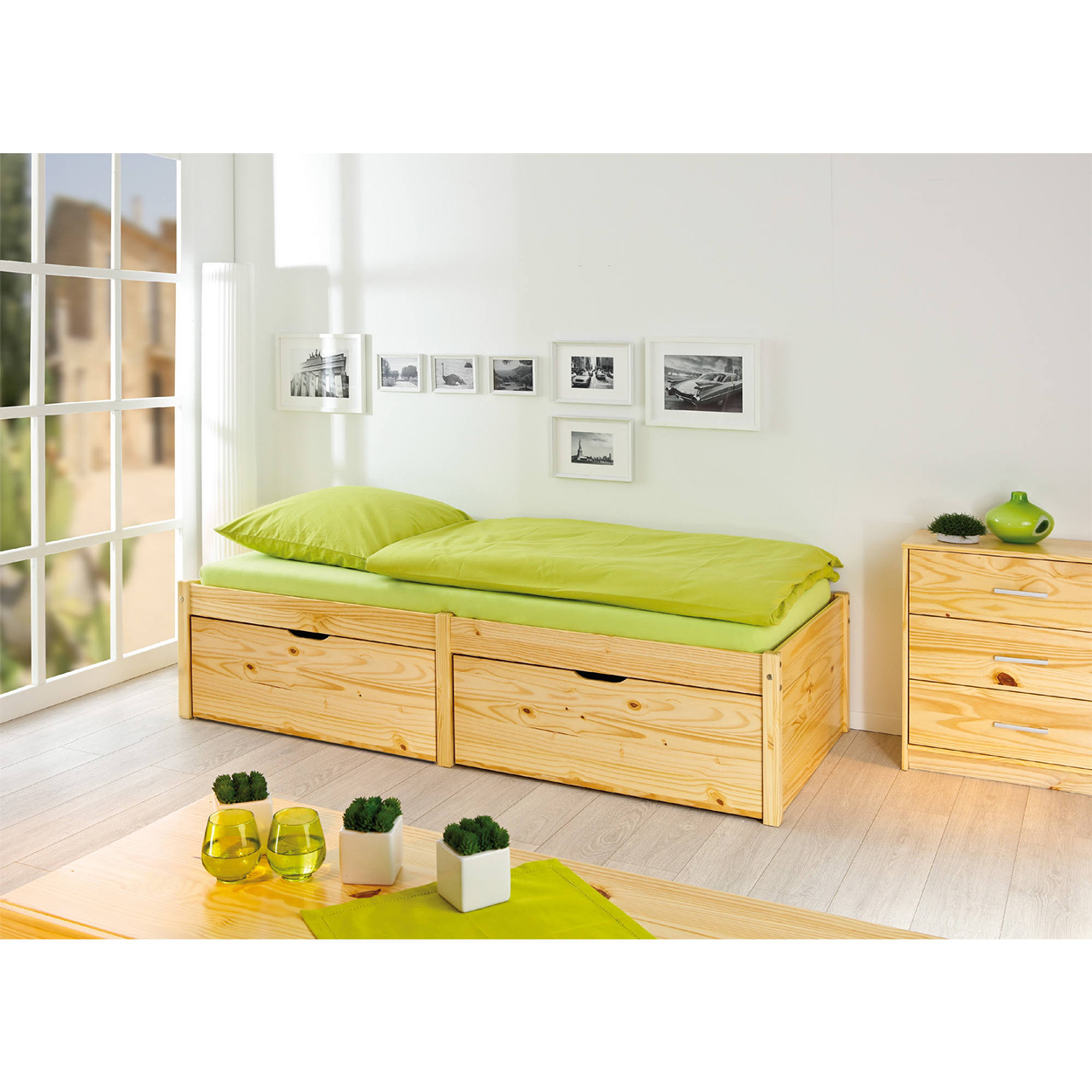 Letto singolo con due contenitori estraibili, colore rovere, cm 96 x 48 x 209 Saldi invernali vista1