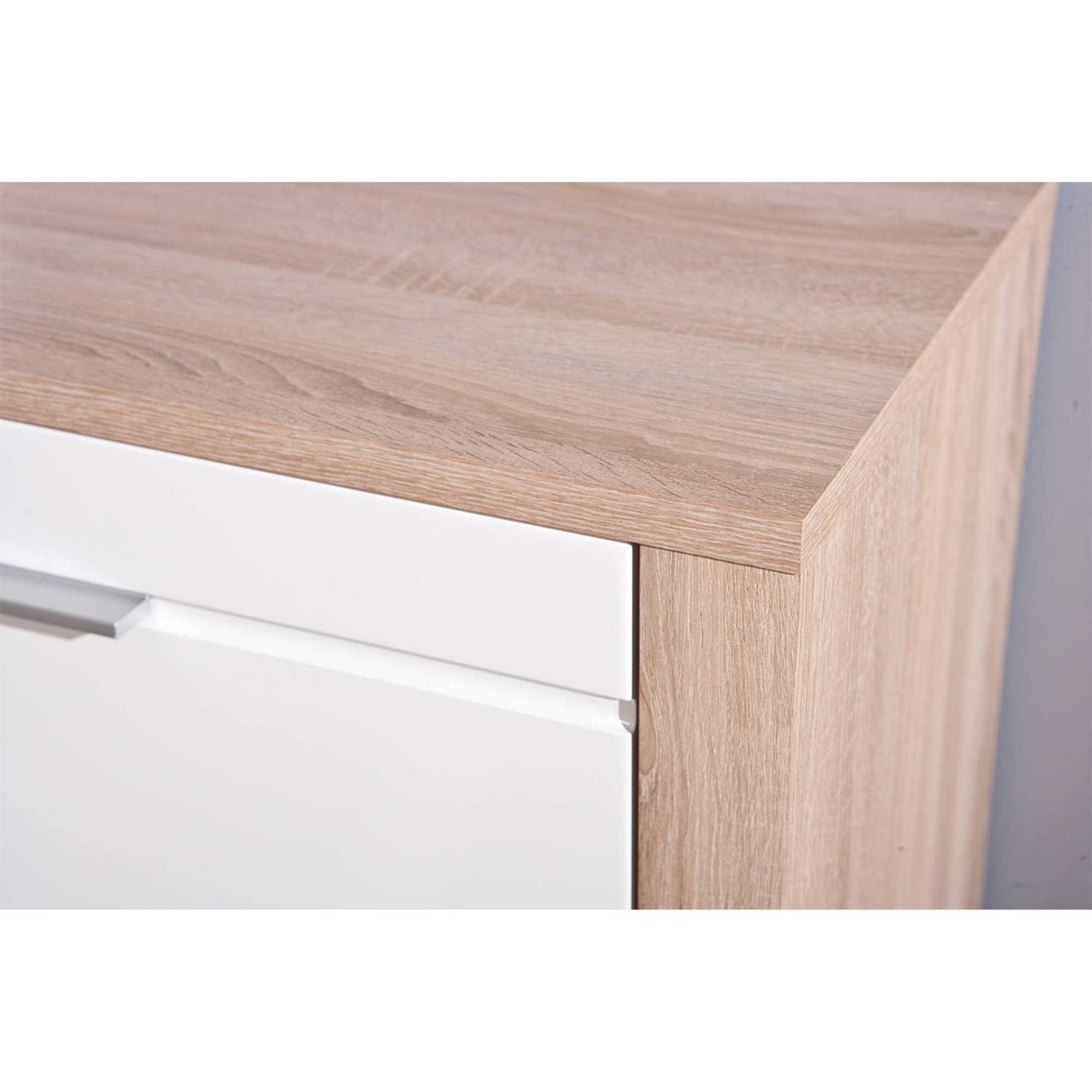 Credenza a quattro ante e un cassetto, colore bianco e rovere, cm 176 x 89 x 40 Saldi invernali vista3