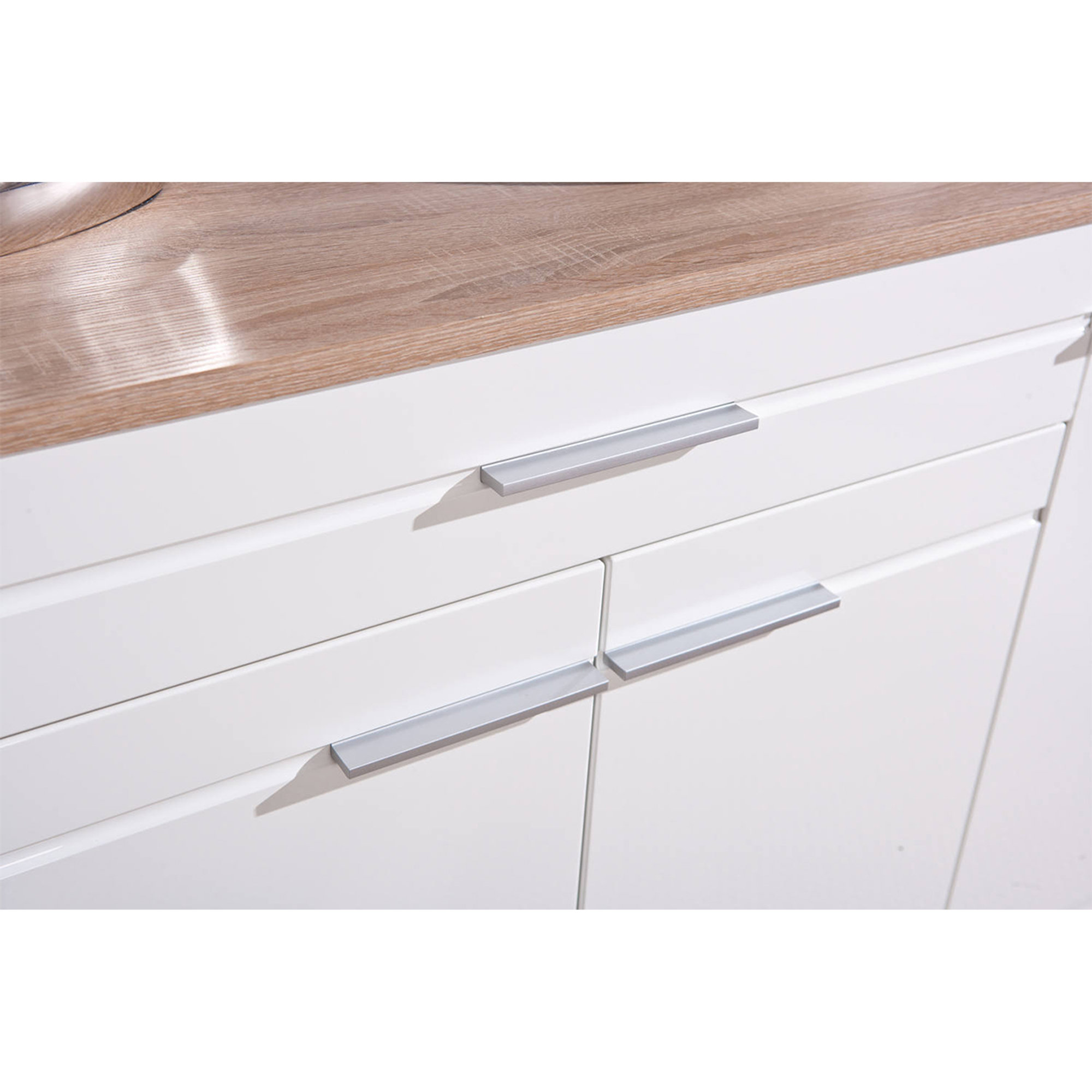 Credenza a quattro ante e un cassetto, colore bianco e rovere, cm 176 x 89 x 40 Saldi invernali vista4