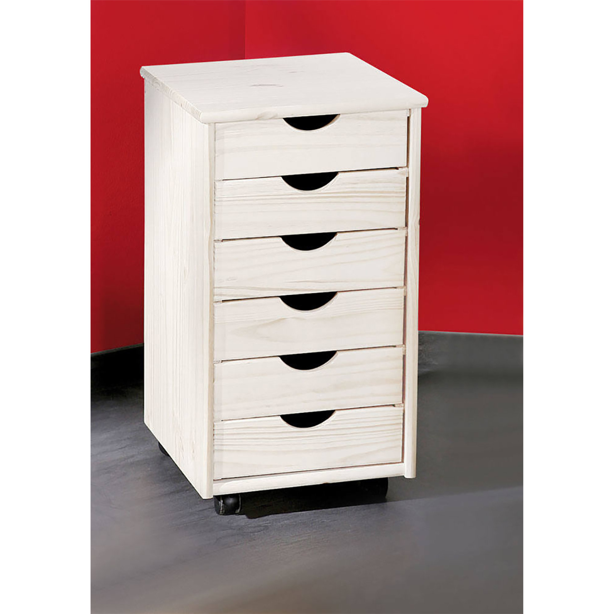 Cassettiera da ufficio a sei cassetti su ruote, colore bianco, cm 36 x 65 x 40 Saldi invernali vista3