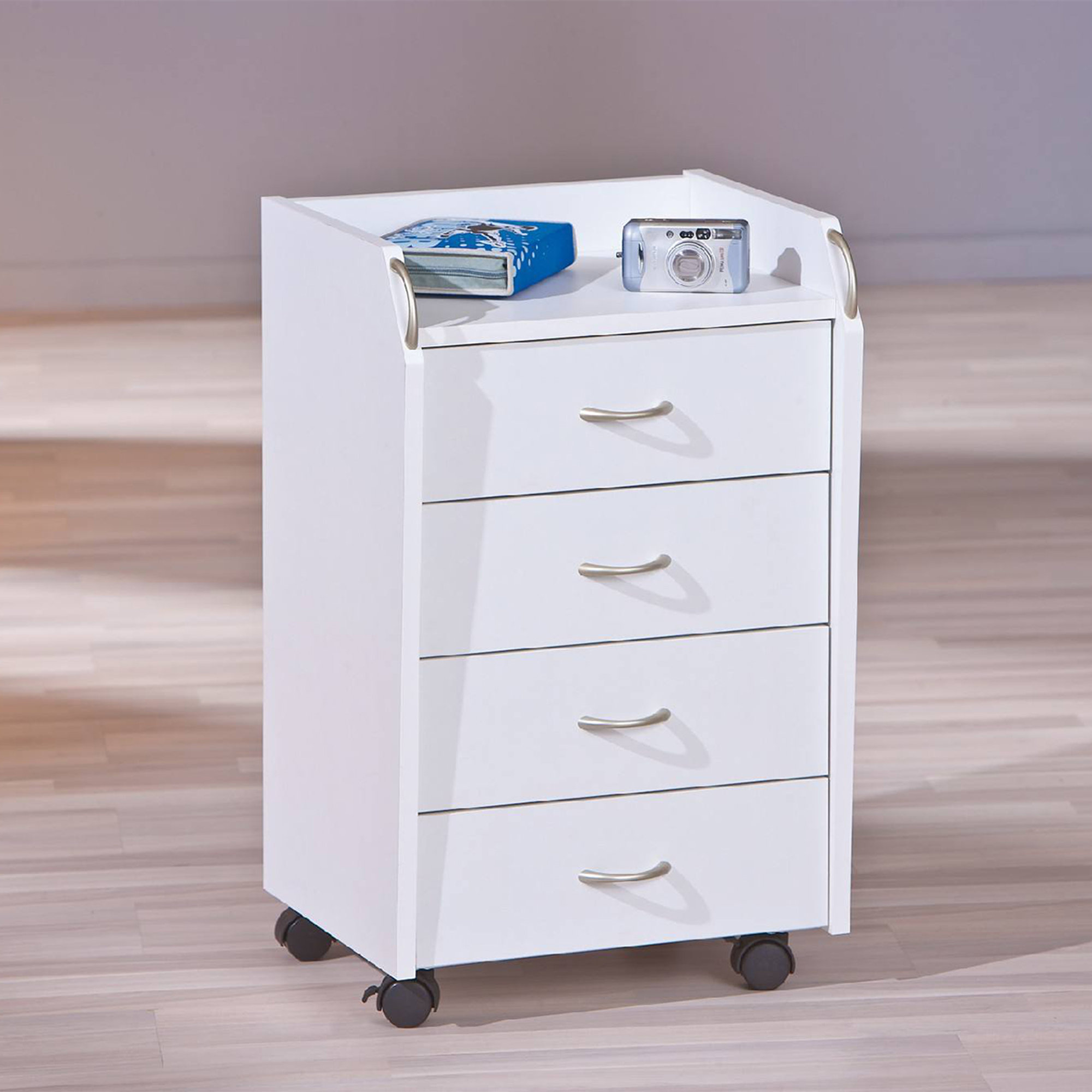 Cassettiera con ruote, 4 cassetti, 40 x 36 x 65 cm, mobile per ufficio, bianco Saldi invernali vista9