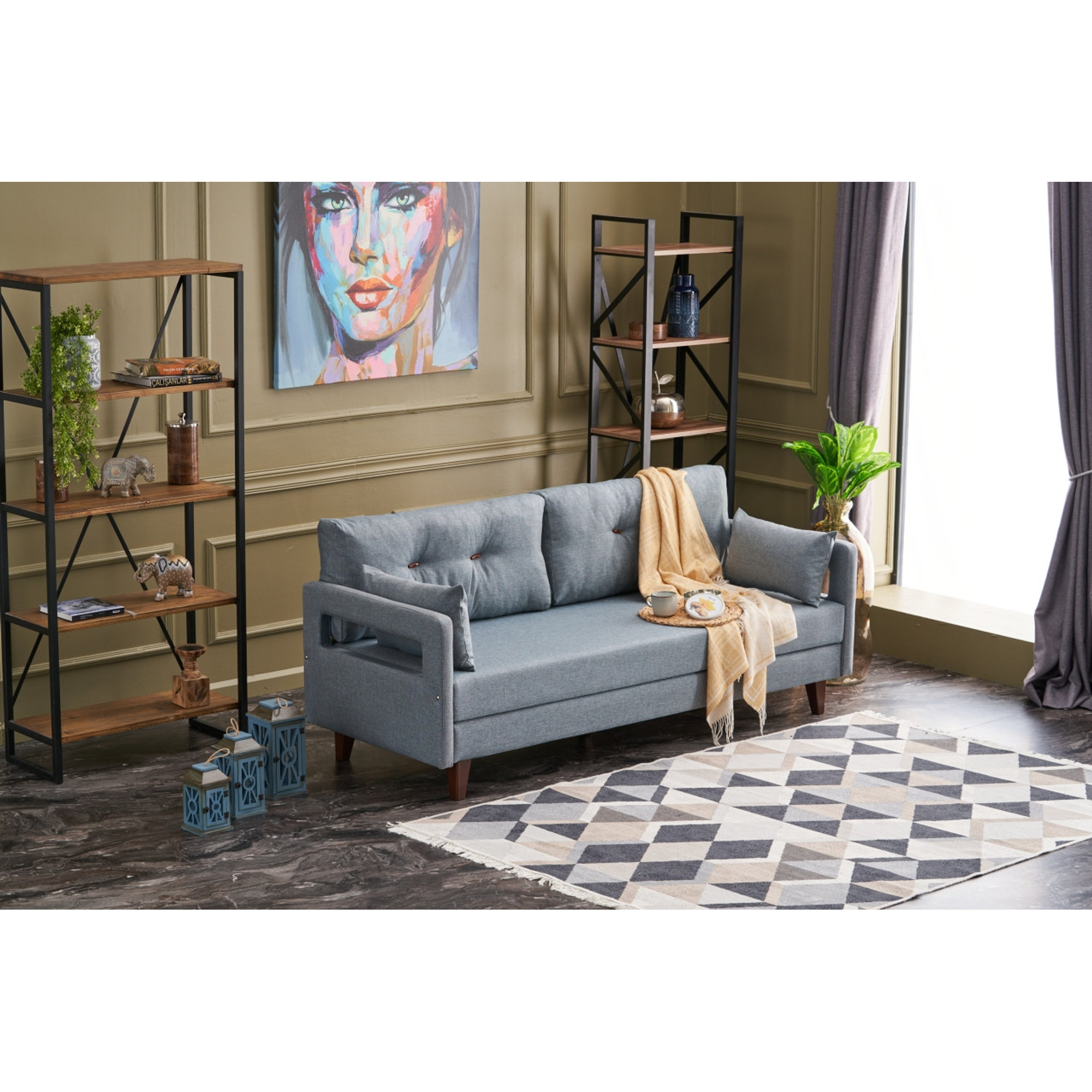 Comfort - Divano letto 3 posti blu Atelier del sofa vista1