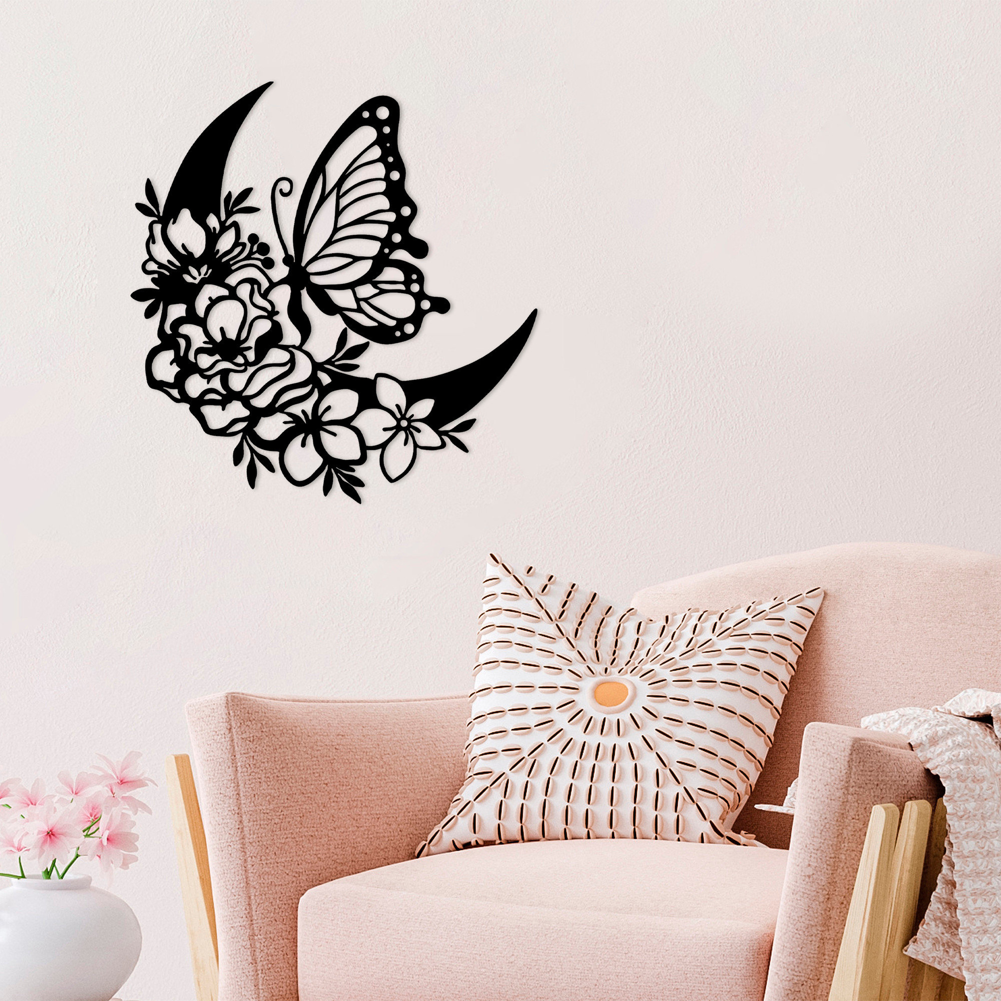 Accesorio de pared de metal decorativo de mariposa y flor Wall addiction vista1