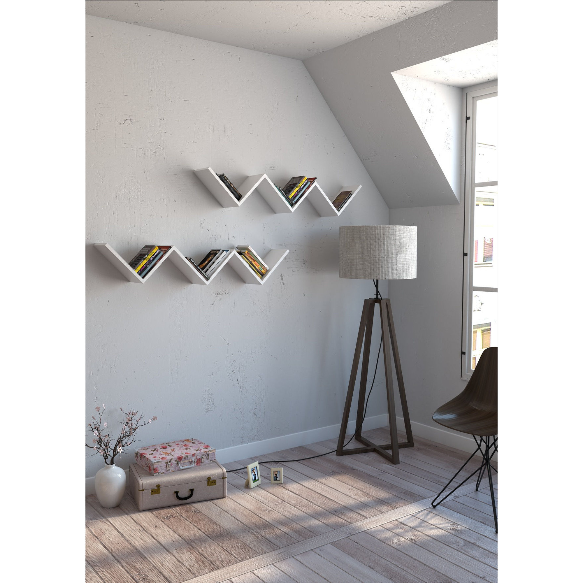 Zig Zag 2'li - Estante de pared blanca Deco design vista0