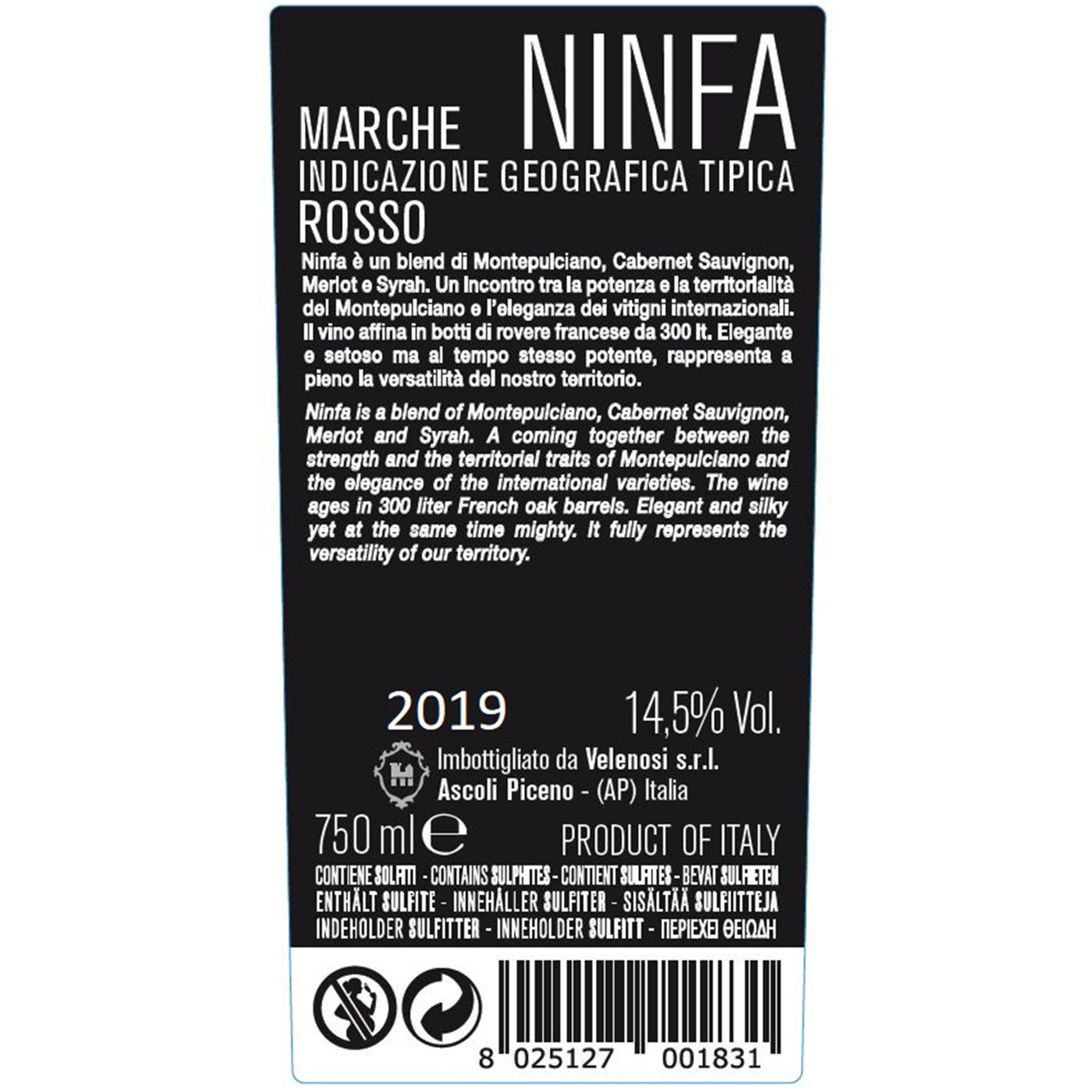 3 flasker - "Ninfa" Marche IGT Rødvin Velenosi vista2
