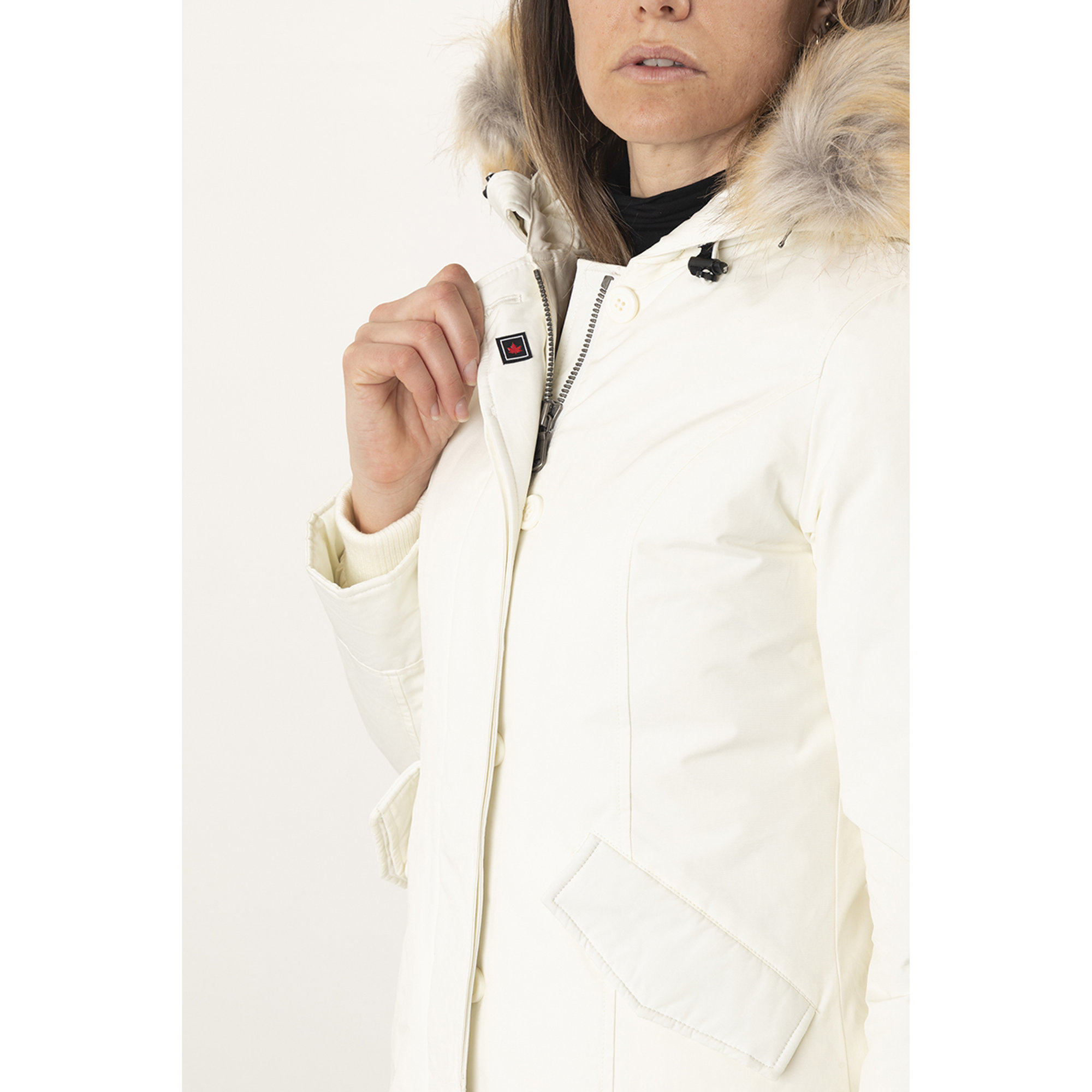 Giacca Fundy Bay con cappuccio bordato da pelliccia bianco Canadian vista8