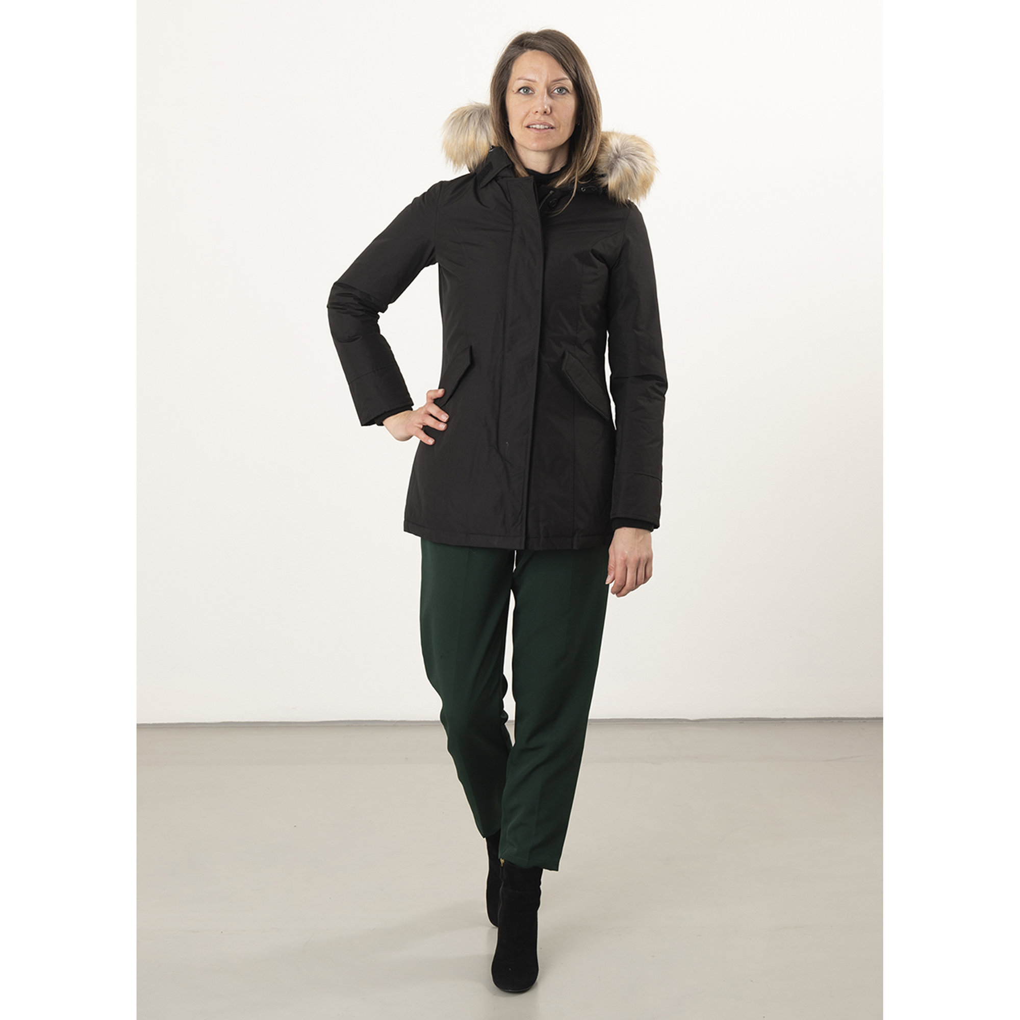 Giacca con cappuccio bordato da eco pelliccia nero Canadian vista4