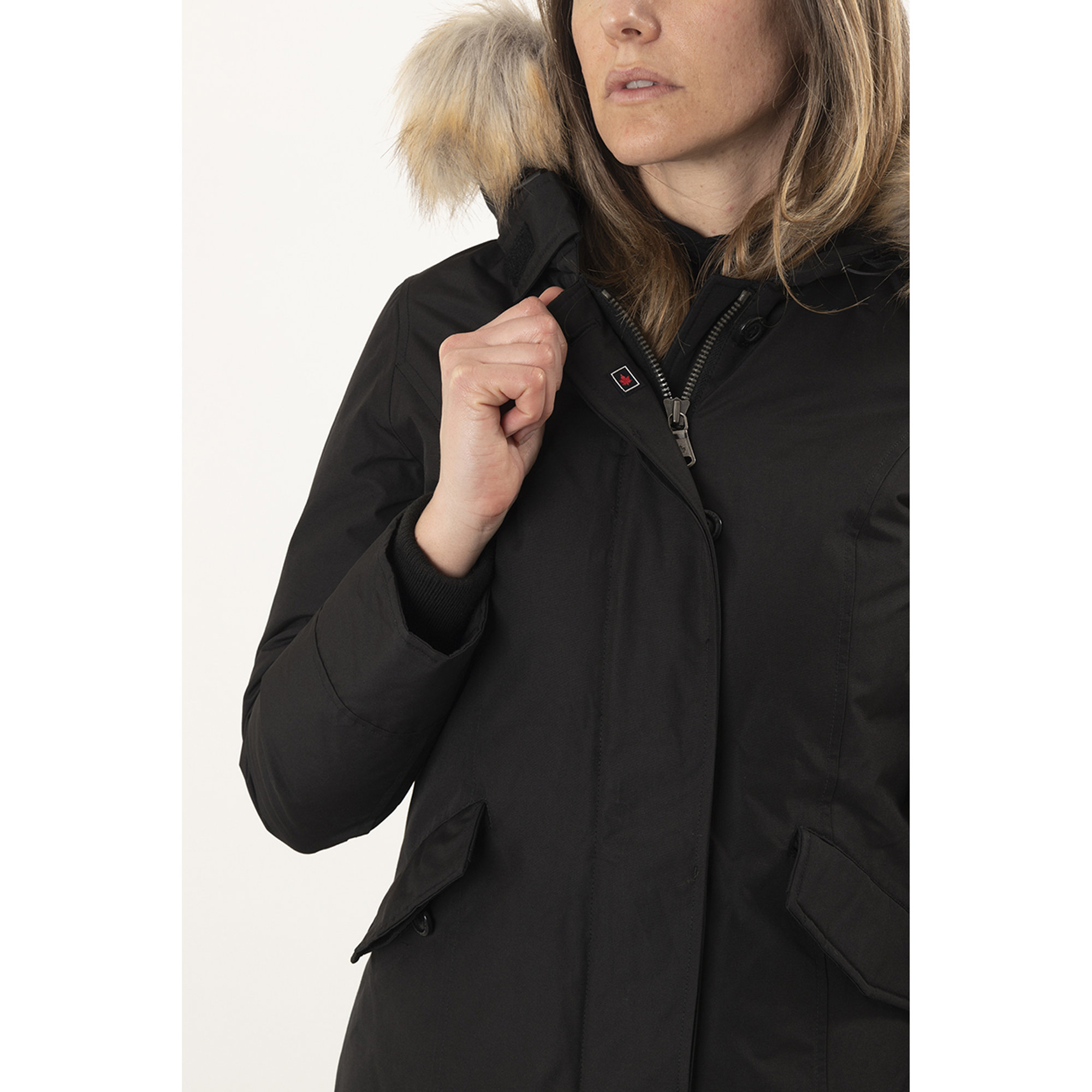 Giacca con cappuccio bordato da eco pelliccia nero Canadian vista5