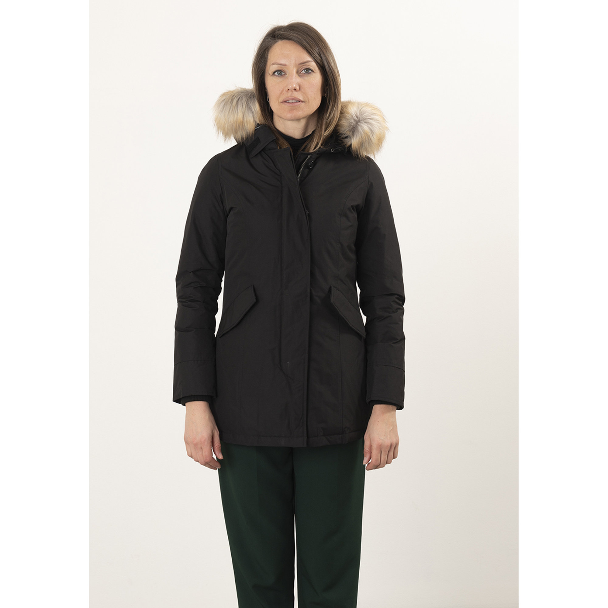 Giacca con cappuccio bordato da eco pelliccia nero Canadian vista0