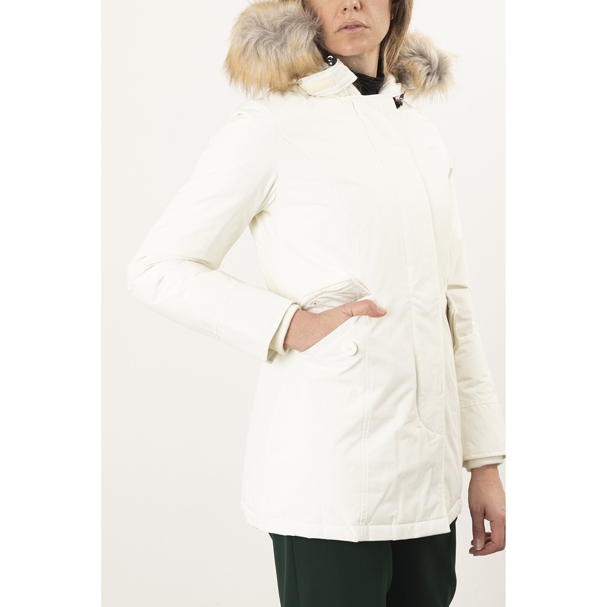 Giacca con cappuccio bordato da eco pelliccia bianco Canadian vista3