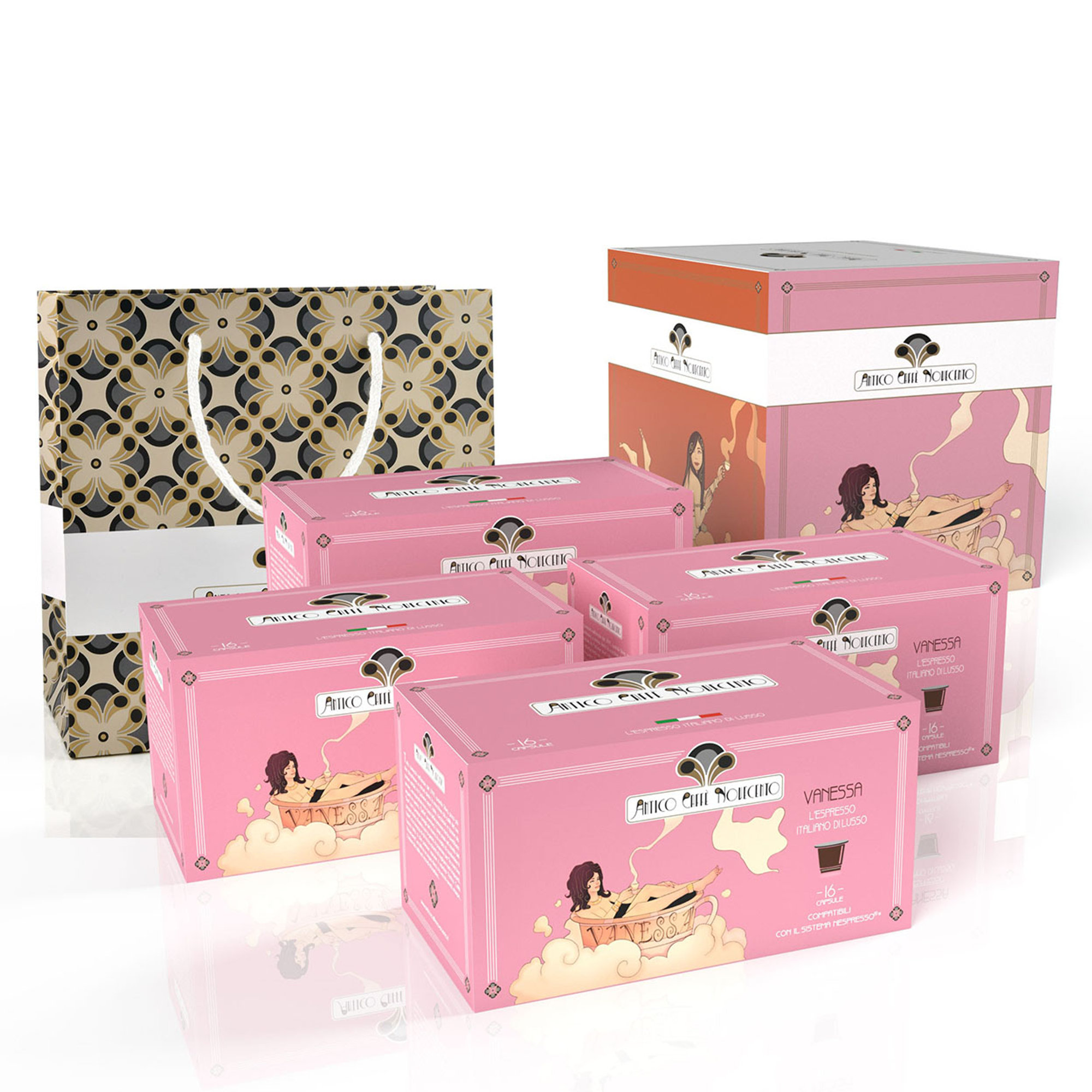 4 boîtes de 16 capsules - Mélange d'espresso Vanessa italien de luxe en capsules compatible avec le système Nespresso® Antico Caffè Novecento vista0
