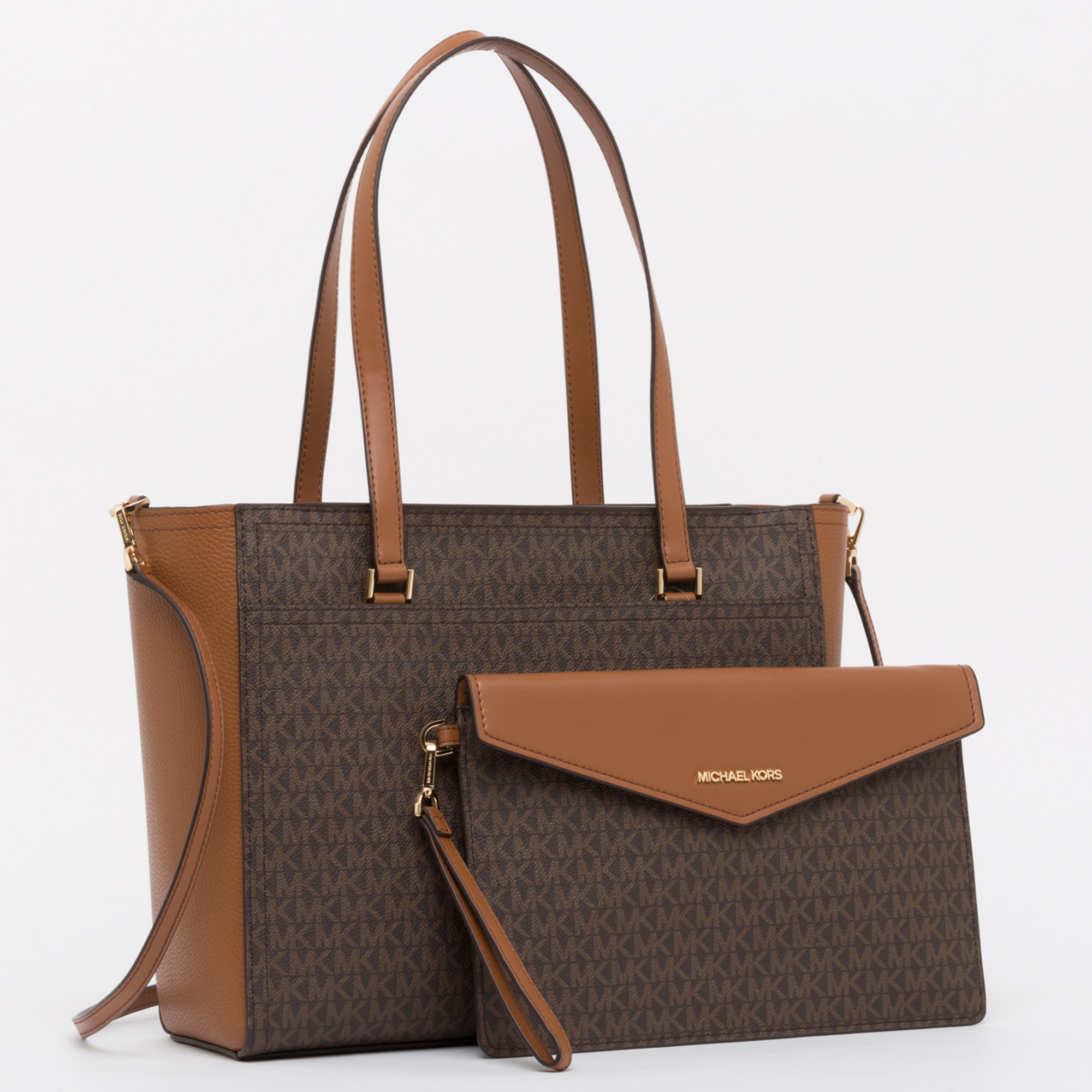 Michael Kors Borsa Maisie 3 in 1 Tote stampa logo marrone Michael Kors vista0