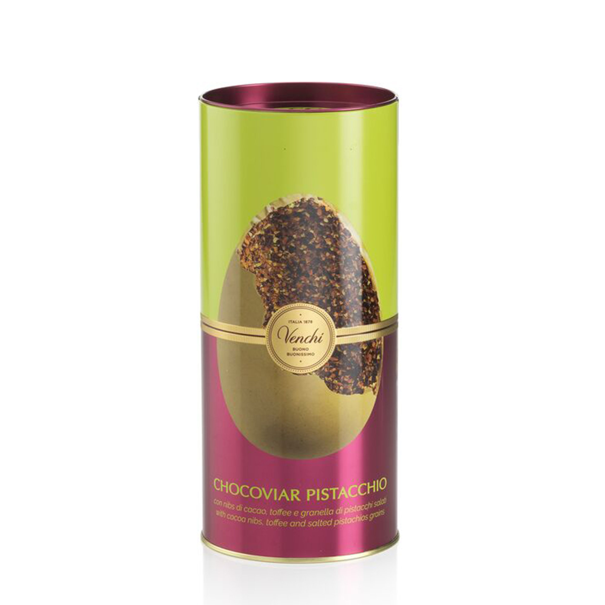 Huevo de Pistacho Chocoviar en Cilindro de Metal 330 gr Venchi vista2
