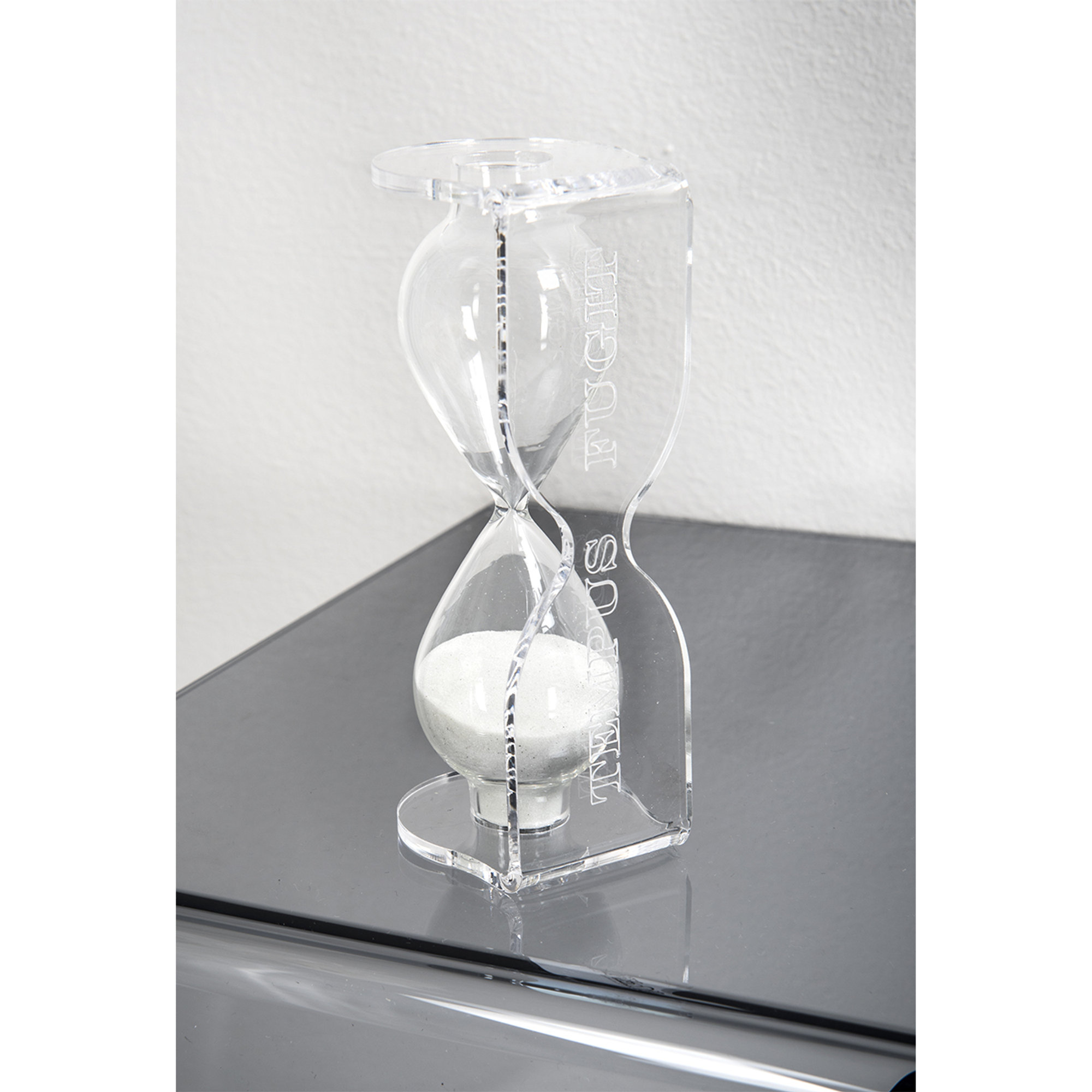 Tempus Fugit con reloj de arena h.13.5 transparente/blanco Iplex vista1