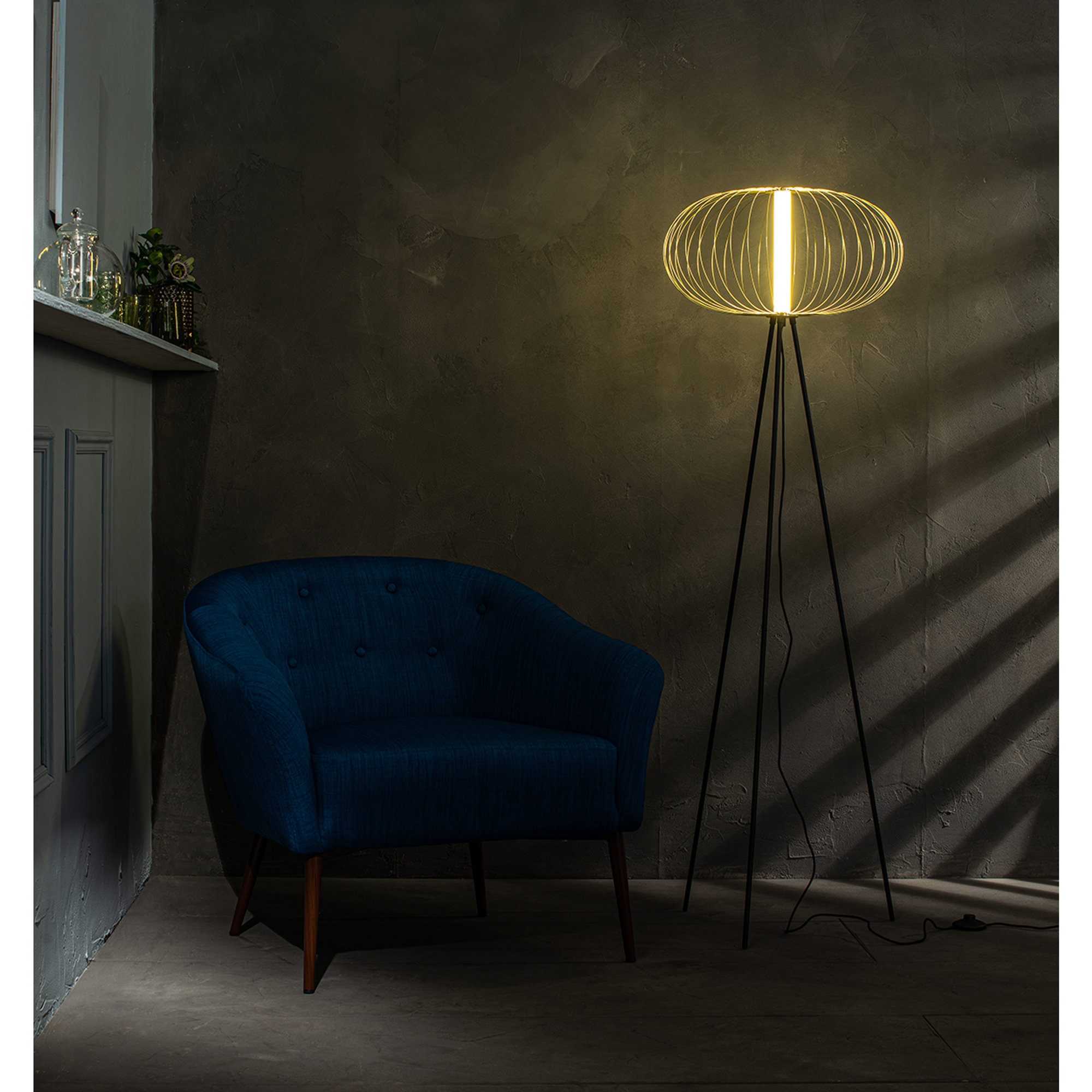 Lampada da terra LED, ottone lucido Stones vista2