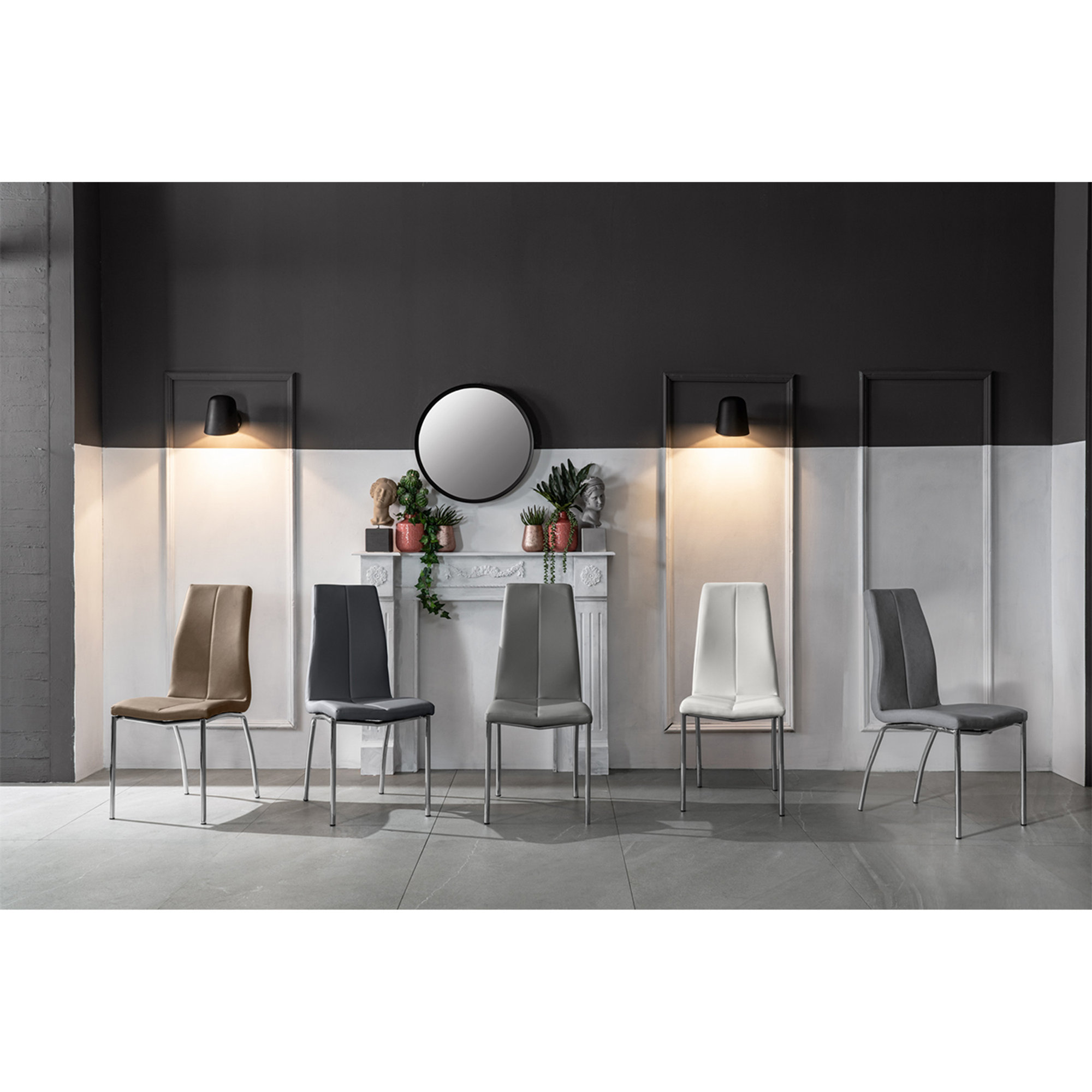 Set 4 sedie in similpelle, grigio chiaro Stones vista2