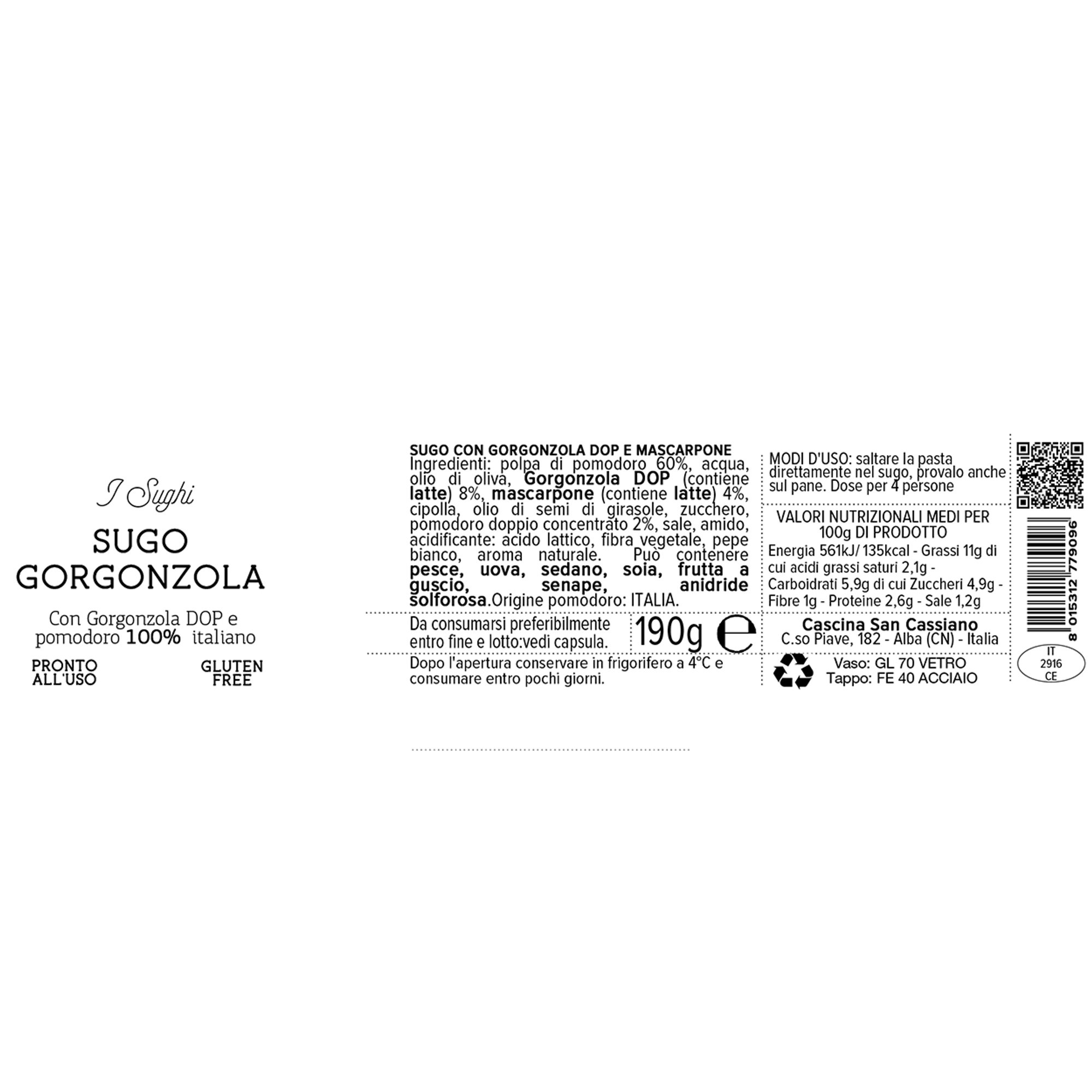 6 Gläser - Soße mit Gorgonzola 190 g Cascina San Cassiano vista1