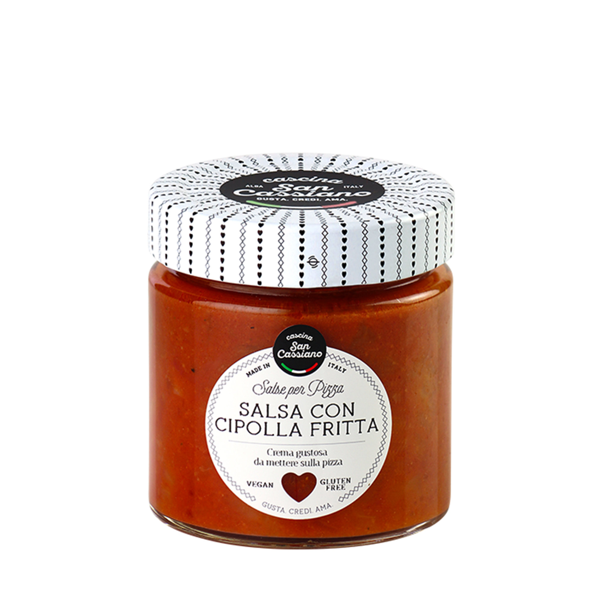 6 vasetti misti Salsa per Pizza 190 gr: 2 Cipolla Fritta - 2 Pomodoro Mozzarella Basilico - 2 Quattro Formaggi Cascina San Cassiano vista1