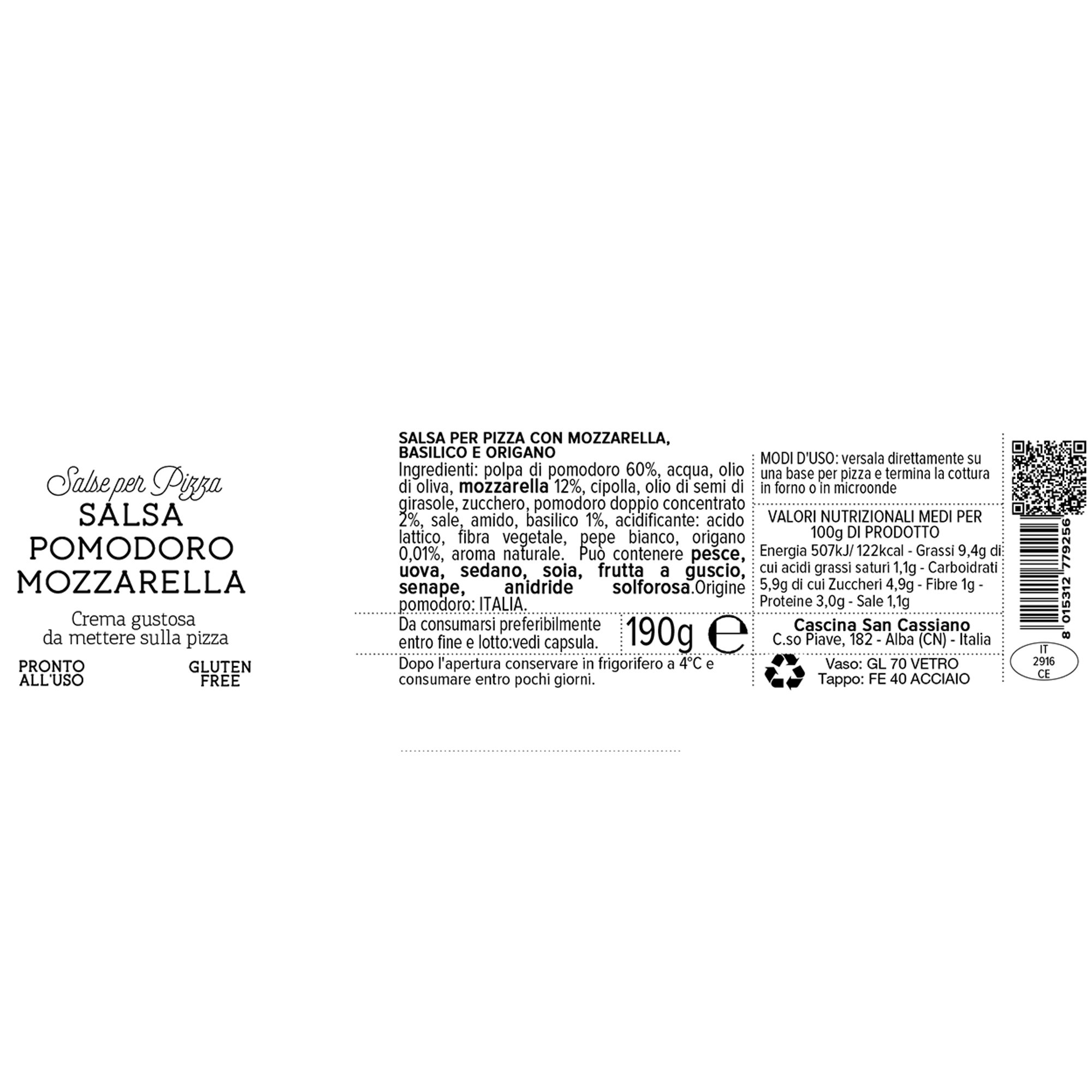 6 vasetti misti Salsa per Pizza 190 gr: 2 Cipolla Fritta - 2 Pomodoro Mozzarella Basilico - 2 Quattro Formaggi Cascina San Cassiano vista4