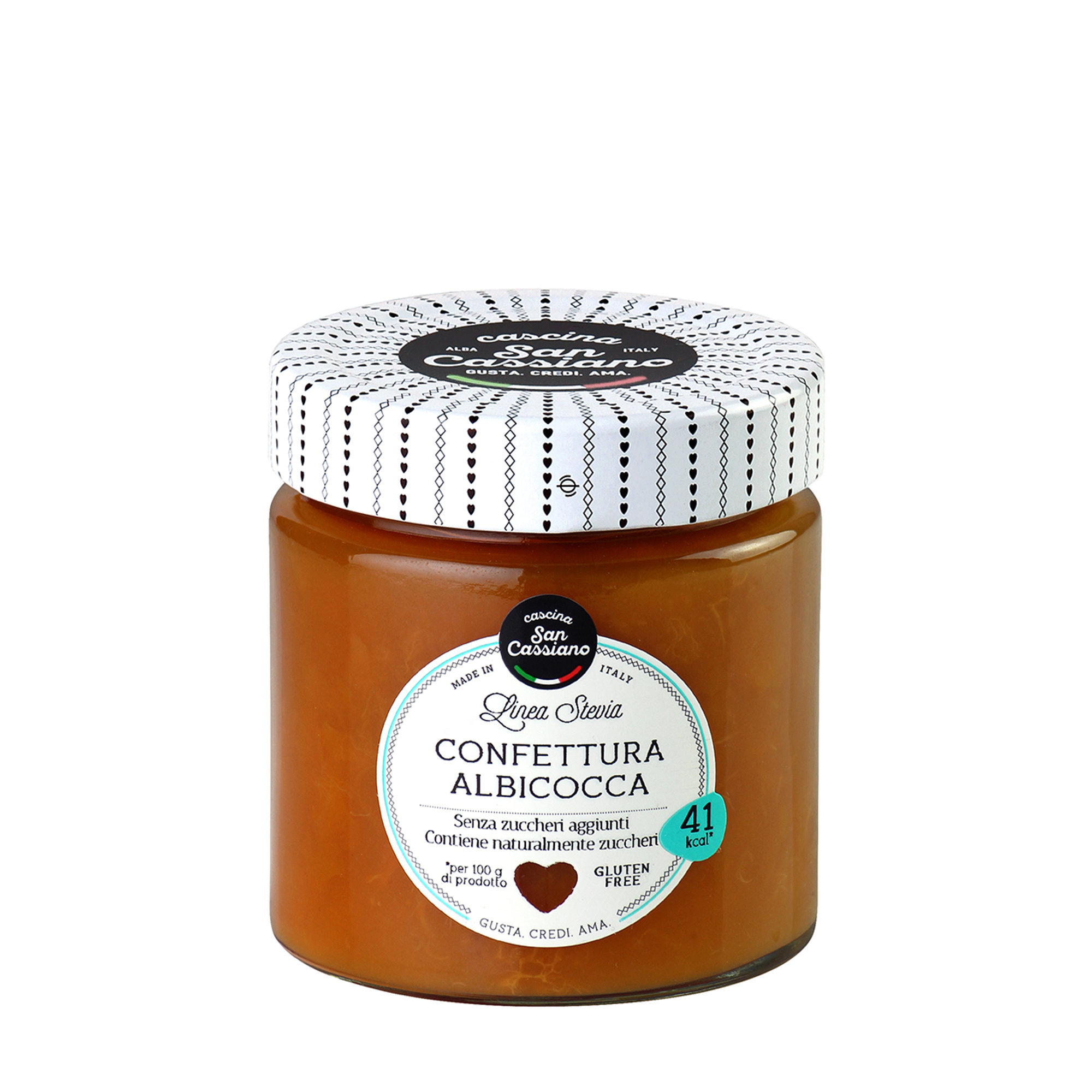 6 gemengde potjes Confituur Stevia 200 gr: 2 Perzik - 2 Abrikoos - Bosbes Cascina San Cassiano vista3