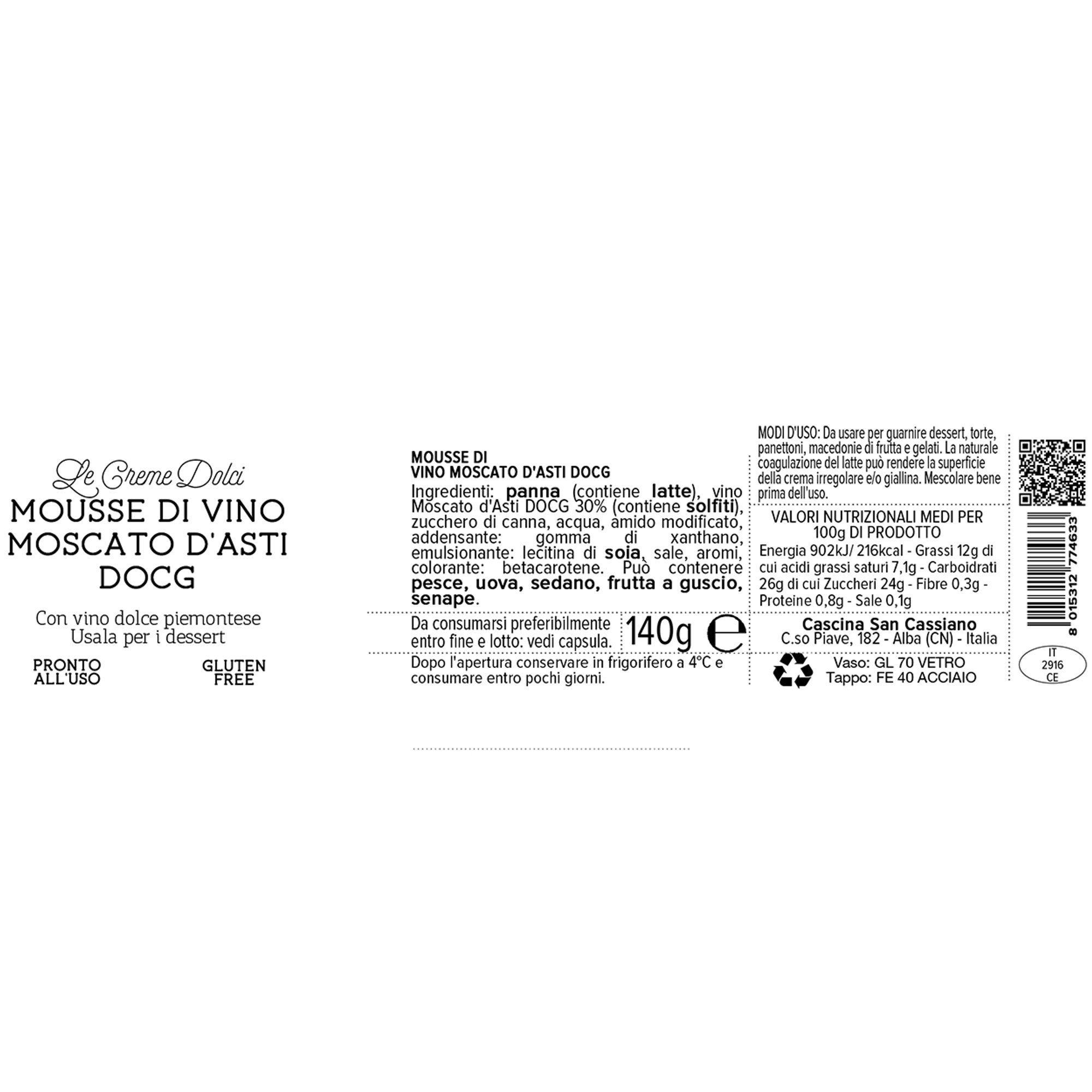 6 tarros mixtos Cremas dulces 140 gr: 2 crema de capuchino - 2 crema de tiramisú - 2 mousse de vino Moscato d'Asti DOCG Cascina San Cassiano vista6