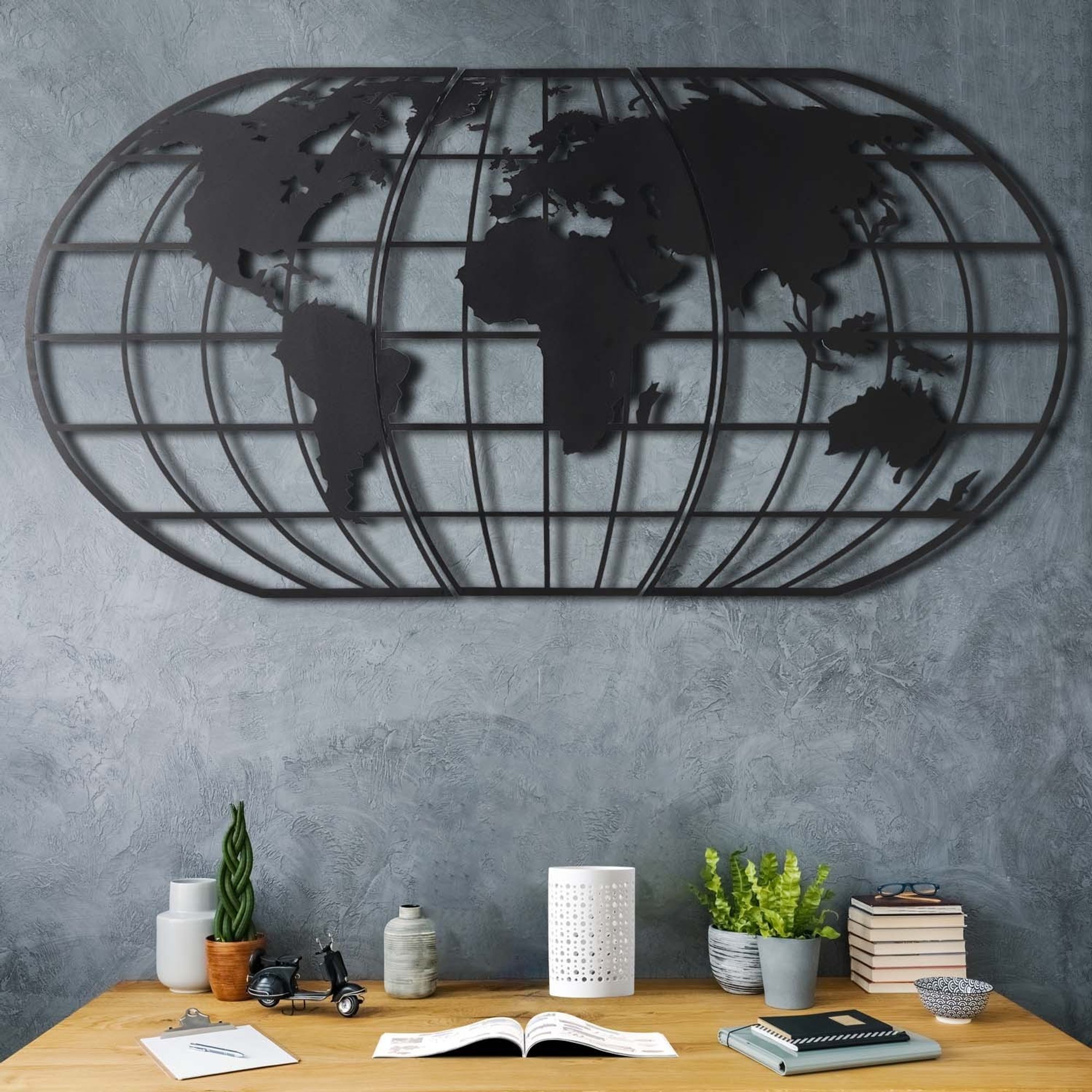 Globo mapamundi - Accesorio decorativo de pared de metal negro Wall addiction vista1