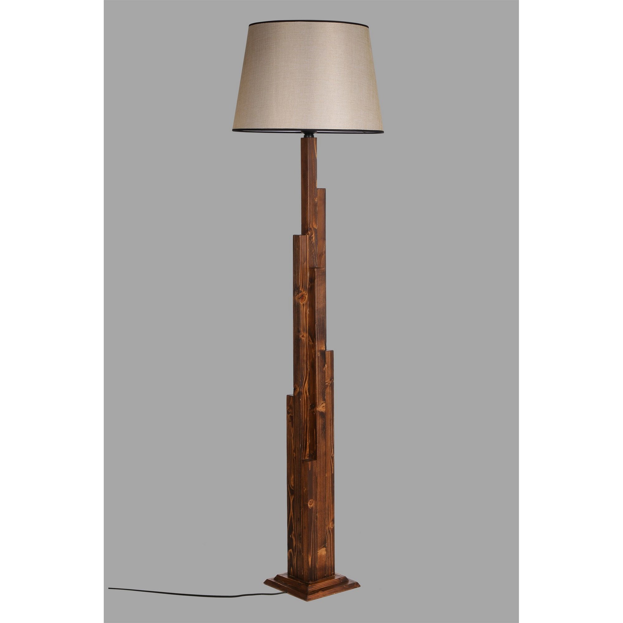 Kule Ceviz Ahşap Lambader Pramit Acık Hasır Abajurlu lampadaire Sheen vista2