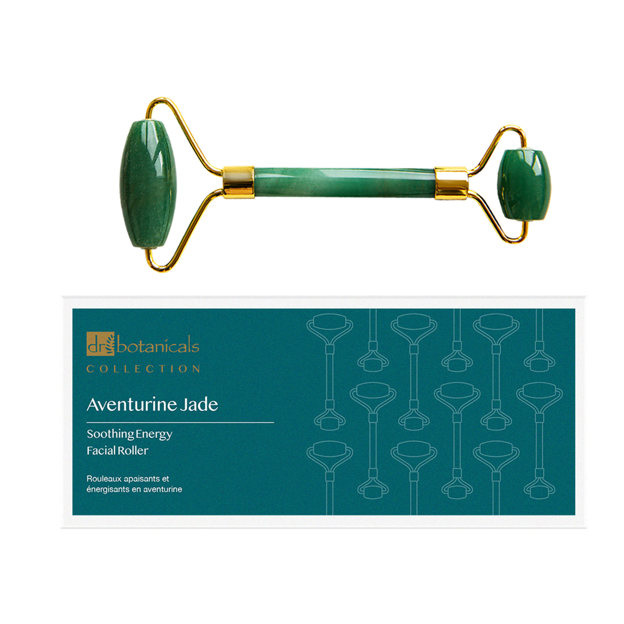 Rulli facciali energizzanti in giada avventurina (manico in metallo dorato) Dr. Botanicals vista4