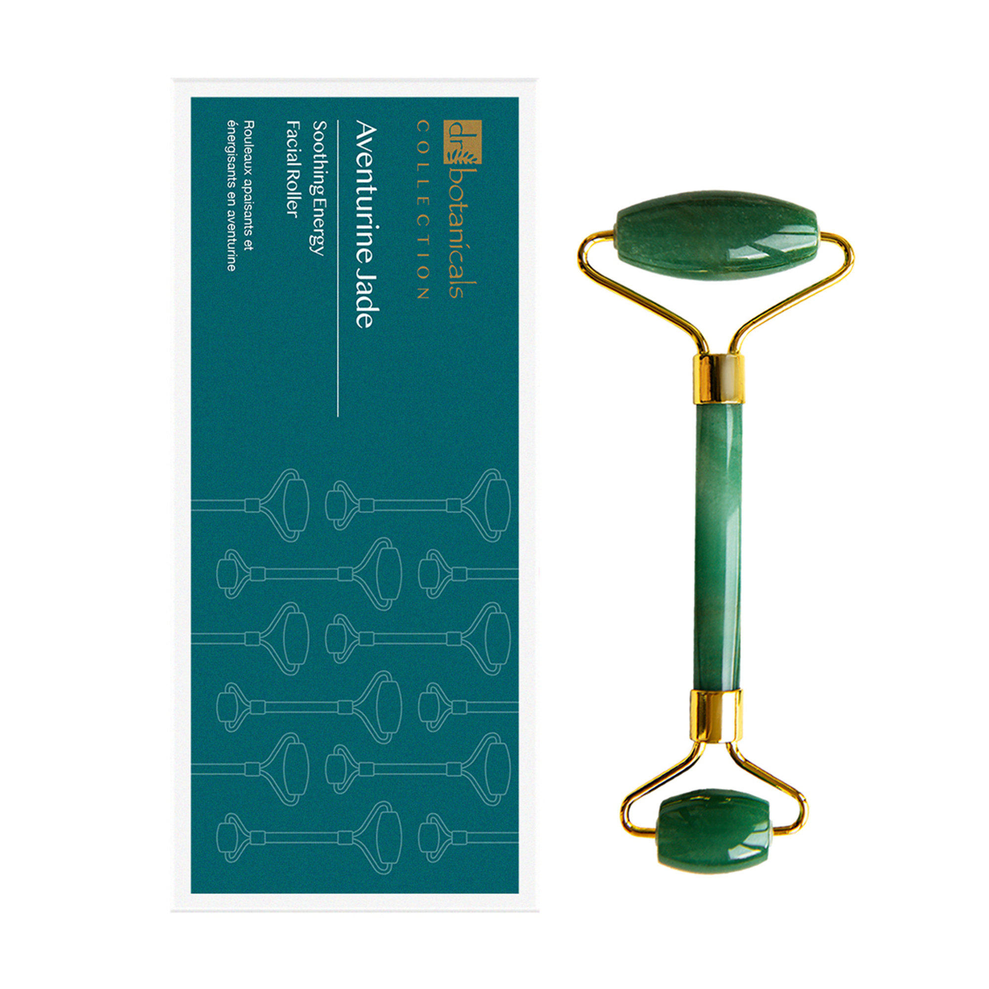 Rulli facciali energizzanti in giada avventurina (manico in metallo dorato) Dr. Botanicals vista11