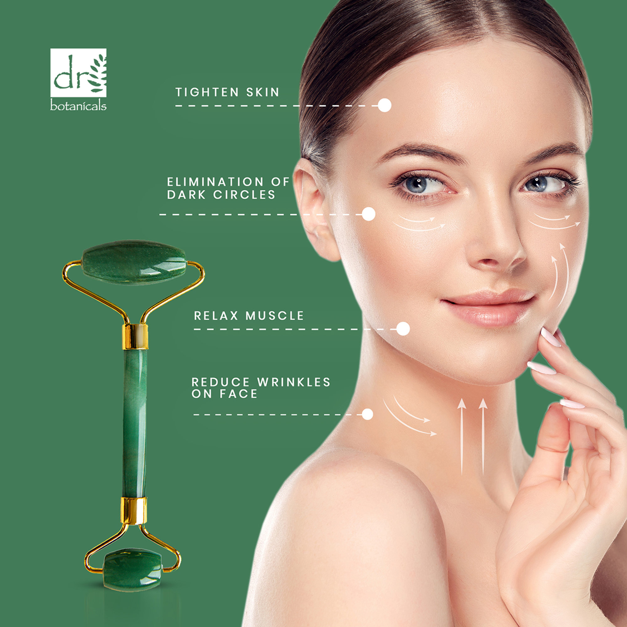 Rulli facciali energizzanti in giada avventurina (manico in metallo dorato) Dr. Botanicals vista14