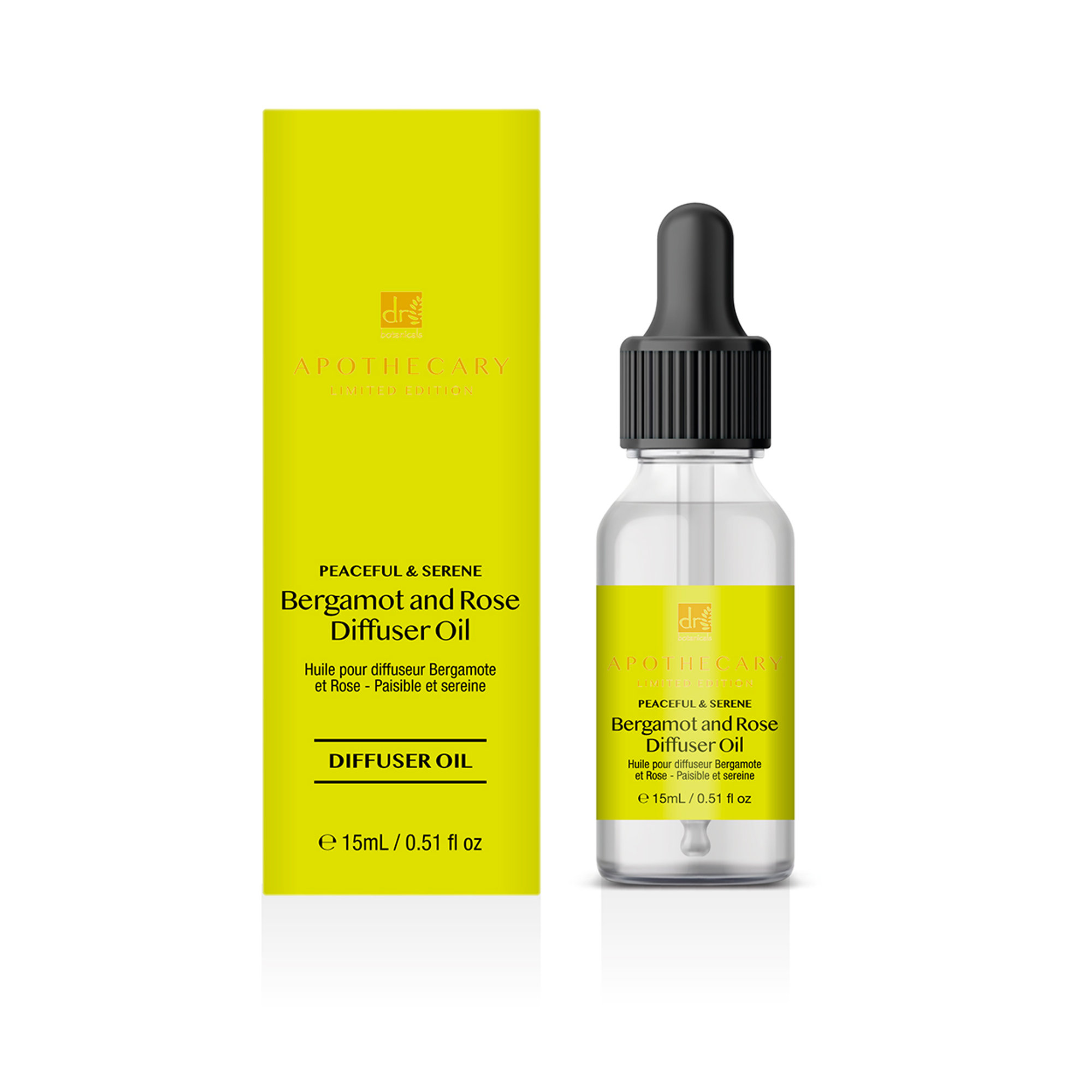 Olio diffusore al bergamotto e rosa pacifico e sereno, 15 ml Dr. Botanicals vista0
