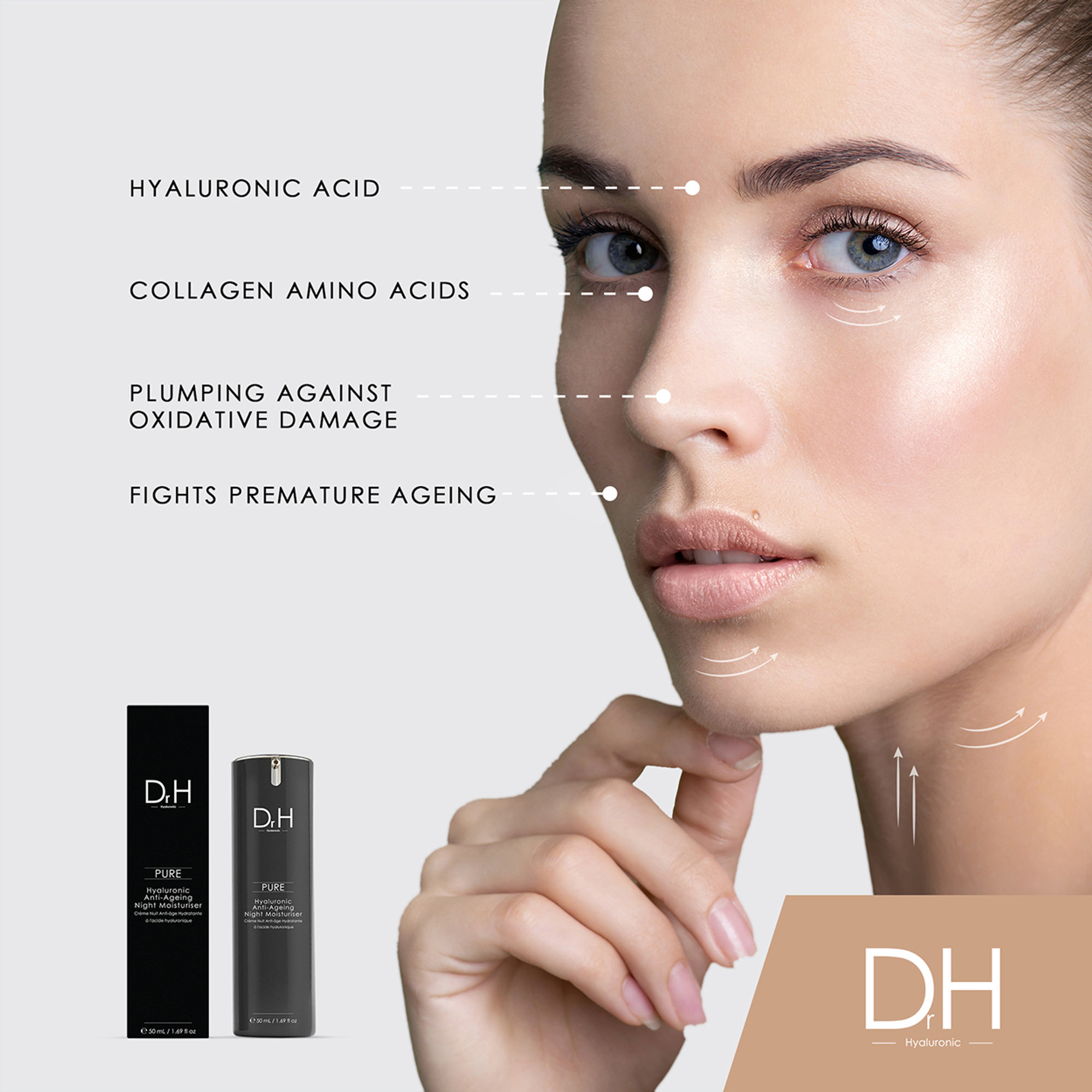 Dr H Hyaluronsyre Anti-Aging Fugtighedscreme Nat - 50ml Skin Chemists vista3